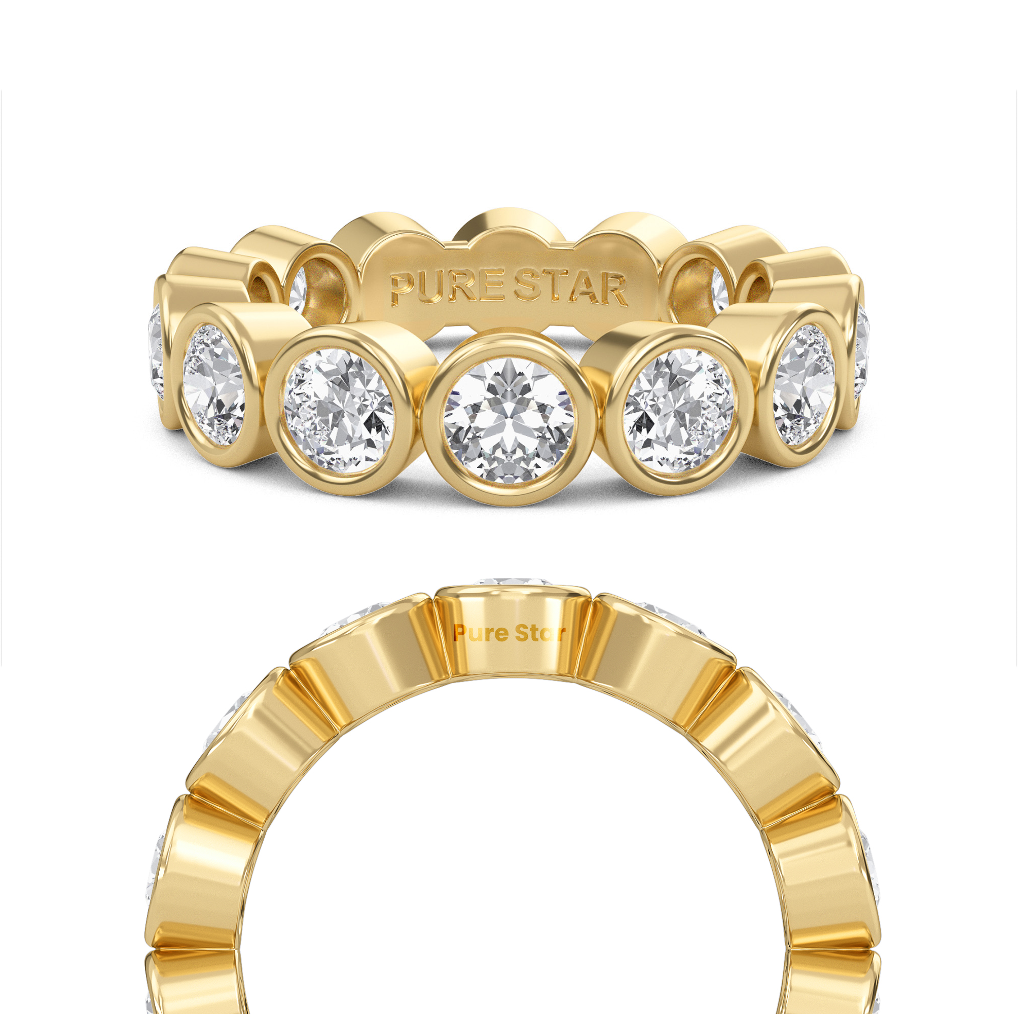 Azari Round Lab Grown Eternity Band 3.80mm 18K Yellow Gold-purestarjewelry