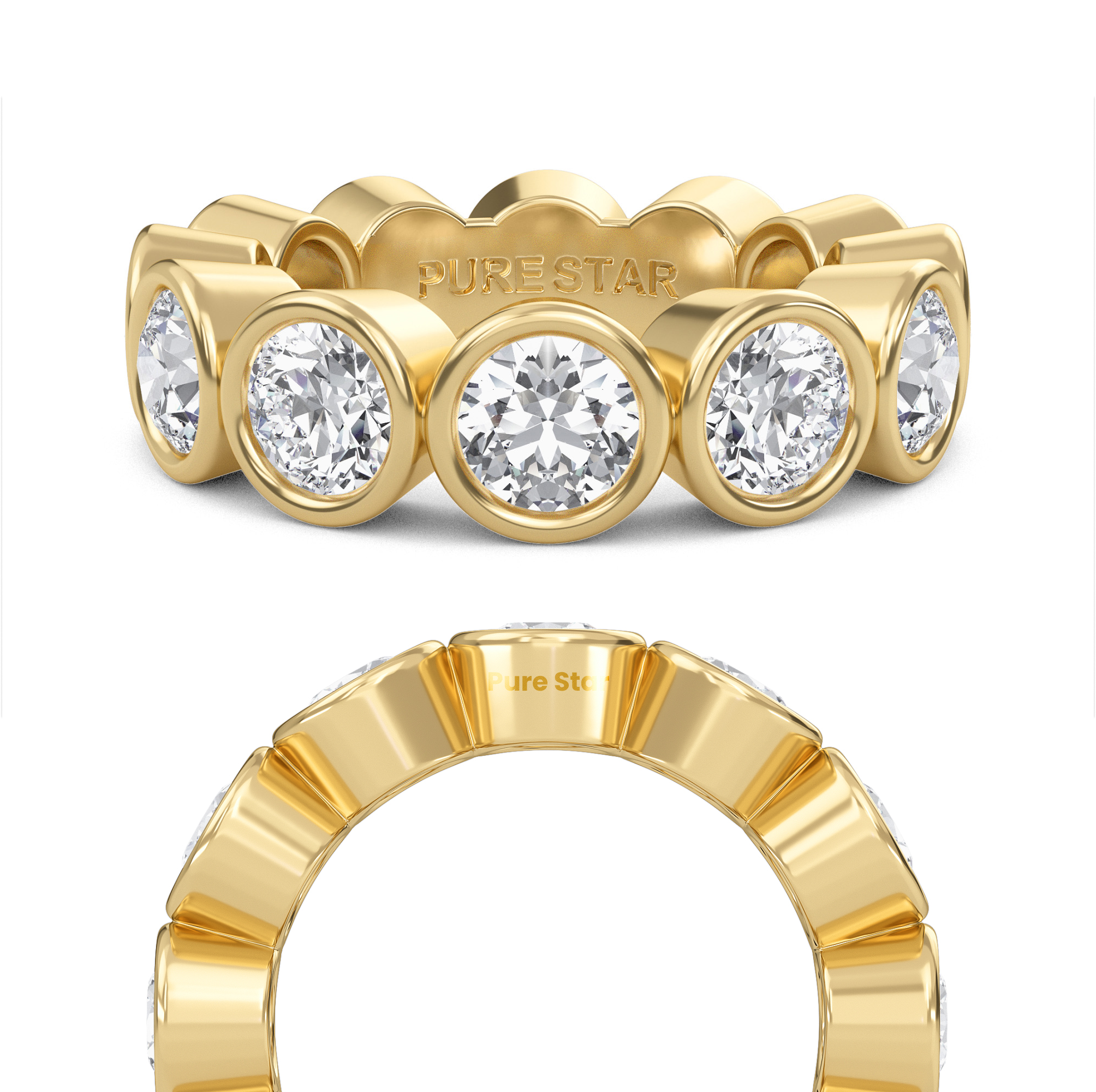 Azari Round Lab Grown Eternity Band 4.80mm 18K Yellow Gold-purestarjewelry