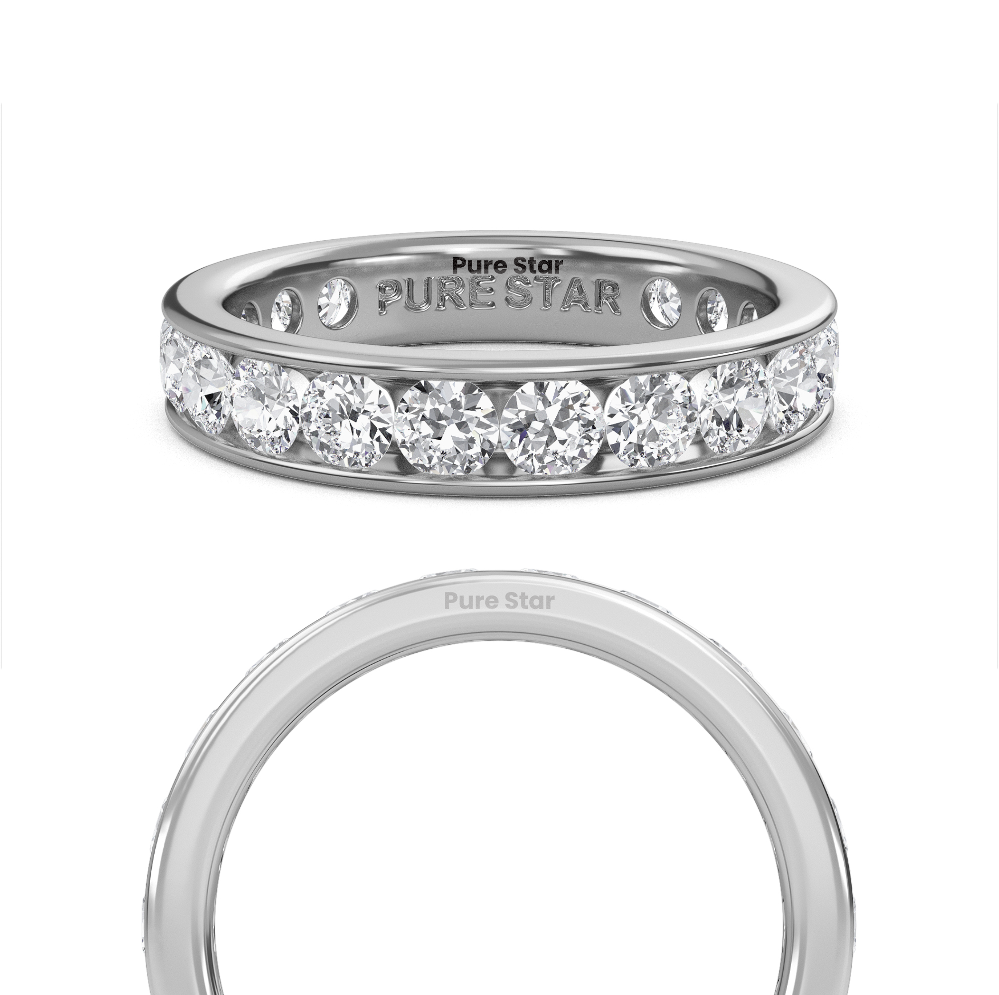 Serenity Round Lab Grown Eternity Band 2.80mm 18K White Gold-purestarjewelry
