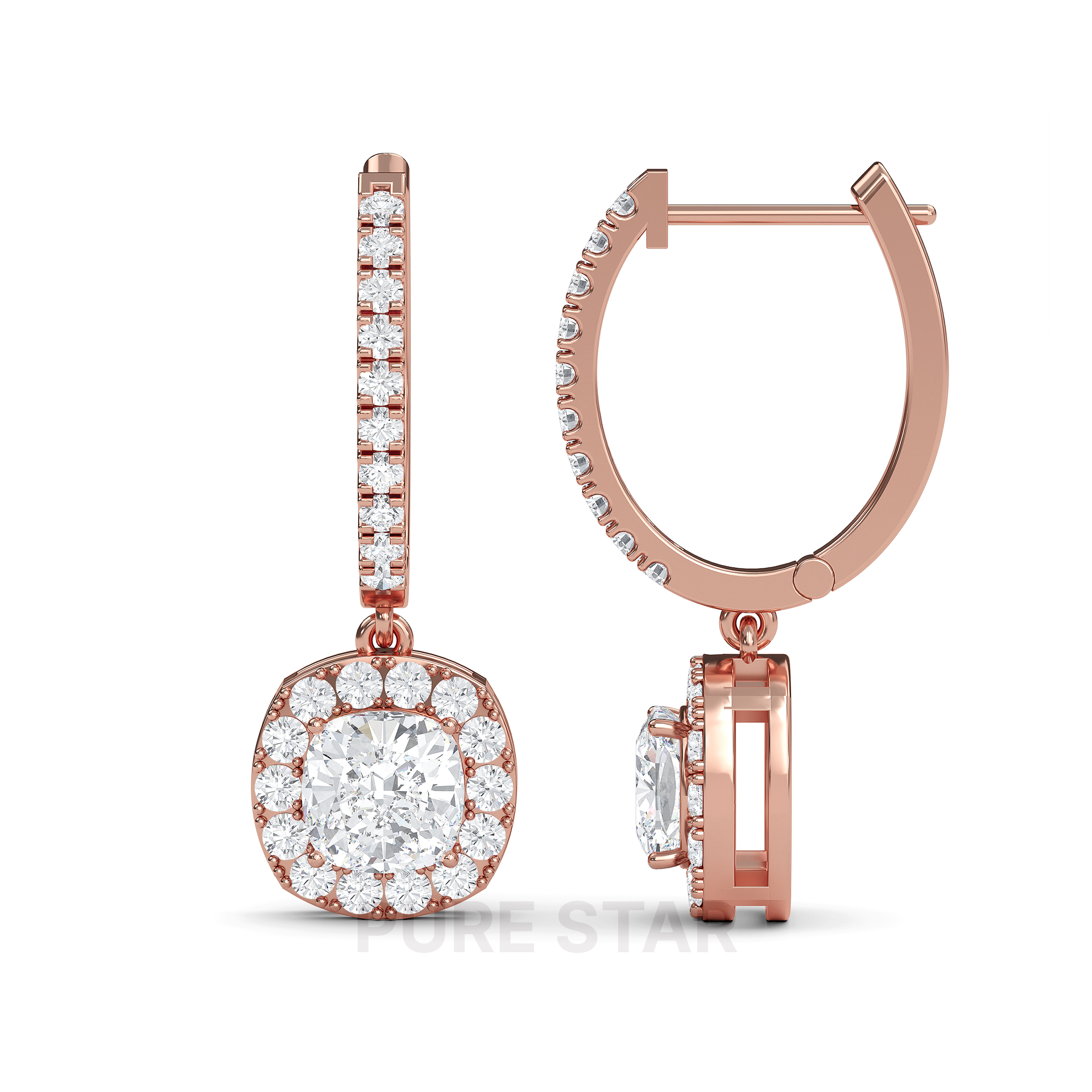 Selena Cushion Lab Grown  Earring 0.05CT 14K Rose Gold-purestarjewelry
