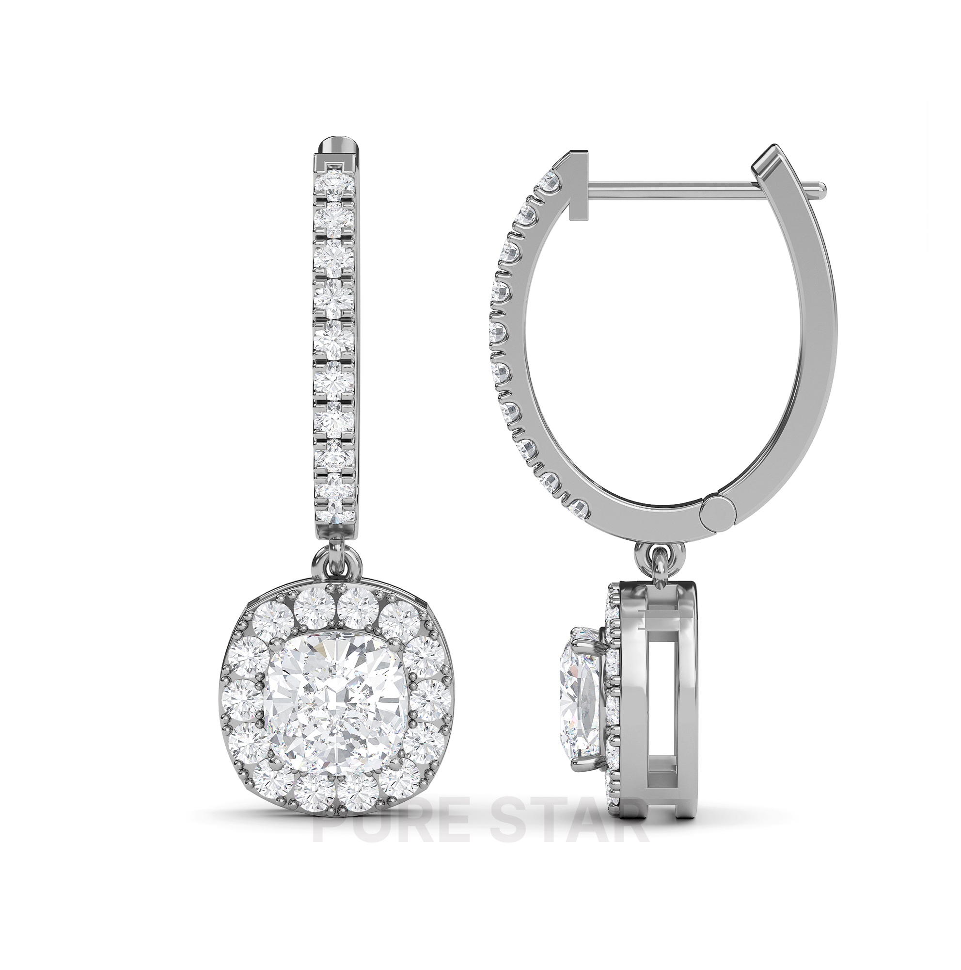 Selena Cushion Lab Grown  Earring 0.15CT 14K White Gold-purestarjewelry