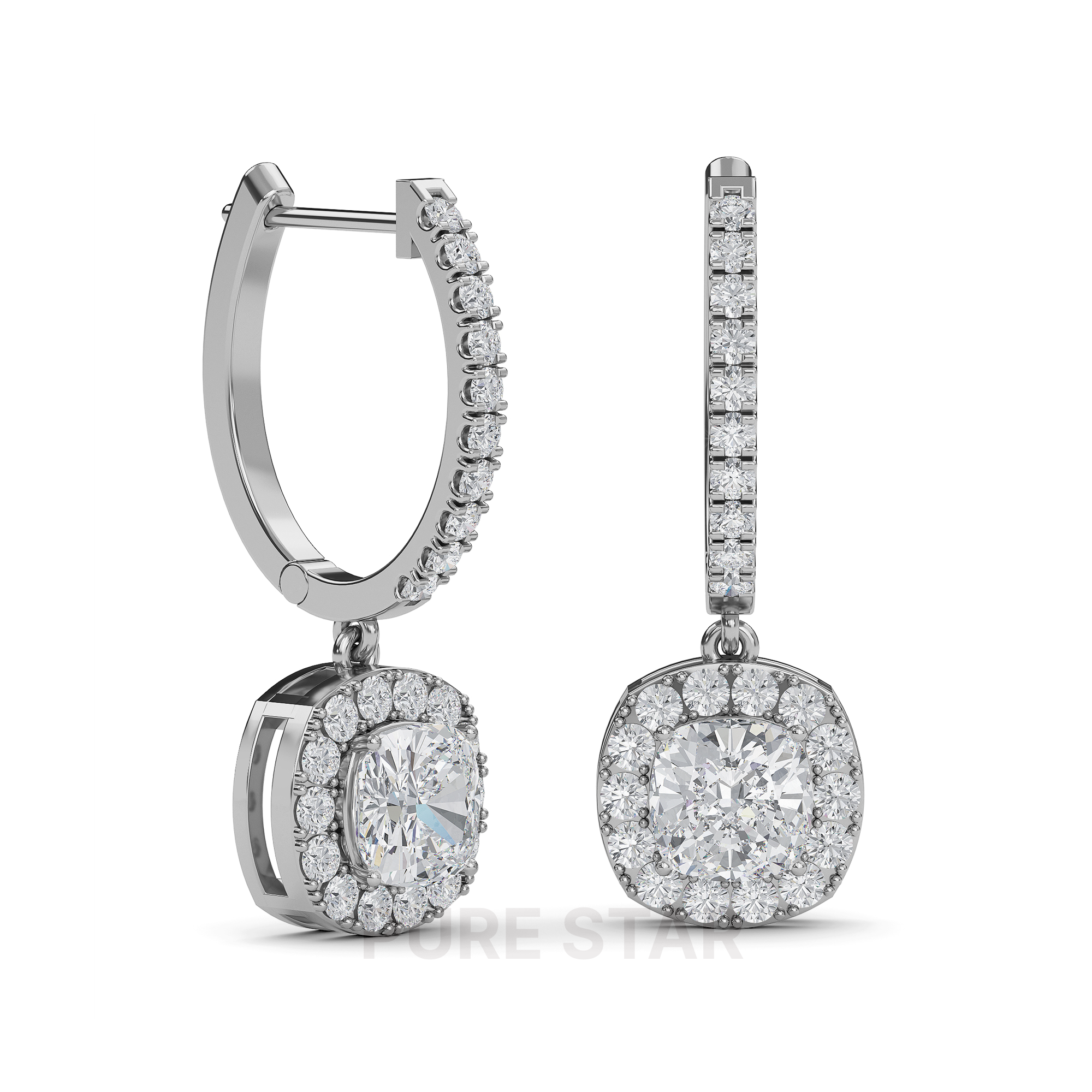 Selena Cushion Lab Grown  Earring 0.15CT 14K White Gold-purestarjewelry