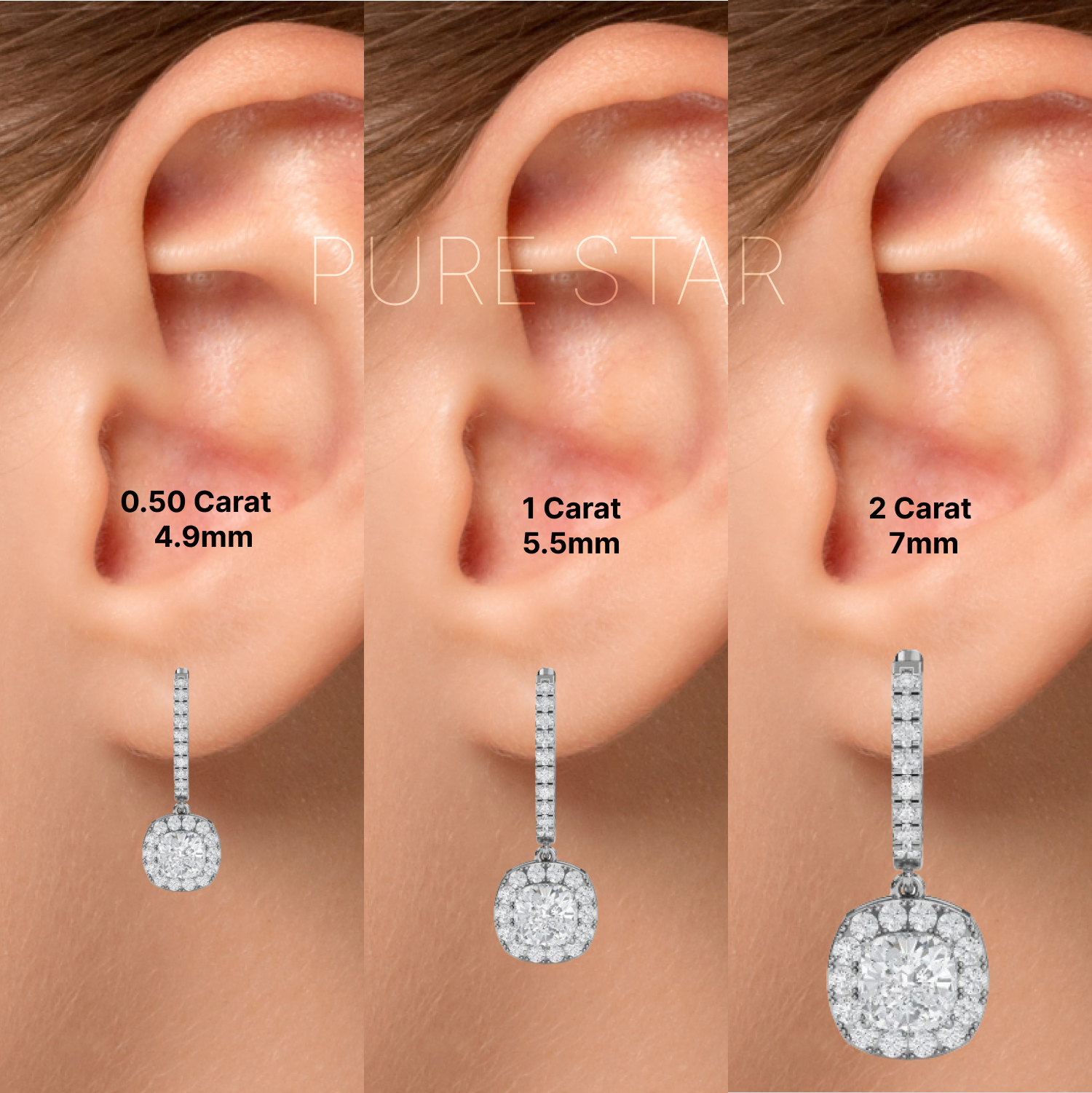 Selena Cushion Lab Grown  Earring 0.15CT 14K White Gold-purestarjewelry