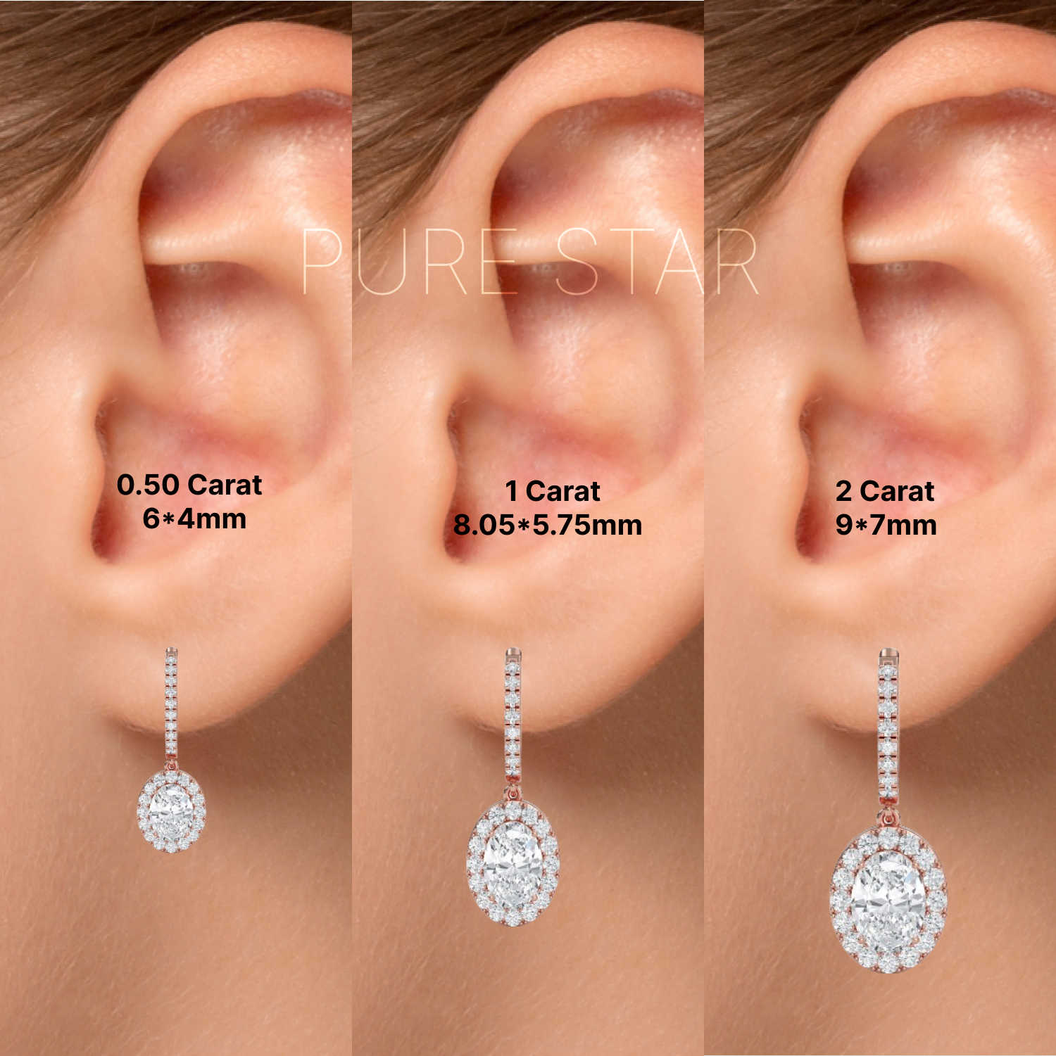Reagan Oval Lab Grown  Earring 0.30CT 18K Rose Gold-purestarjewelry