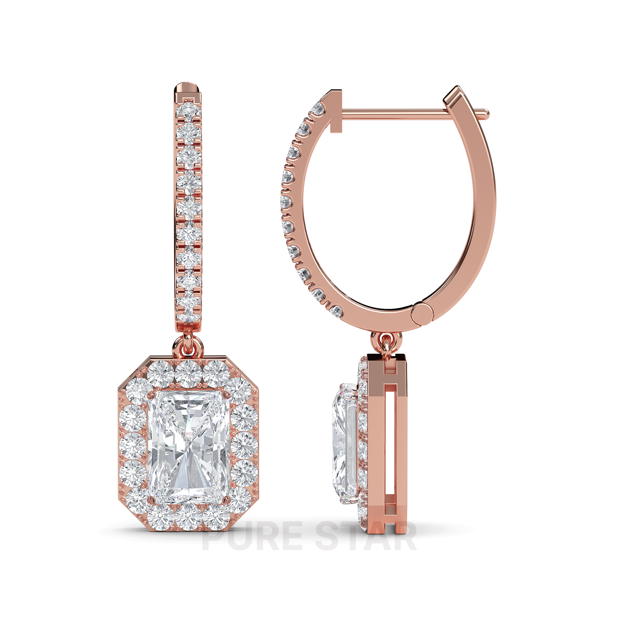 Piper Radiant Lab Grown  Earring 1CT 18K Rose Gold-purestarjewelry
