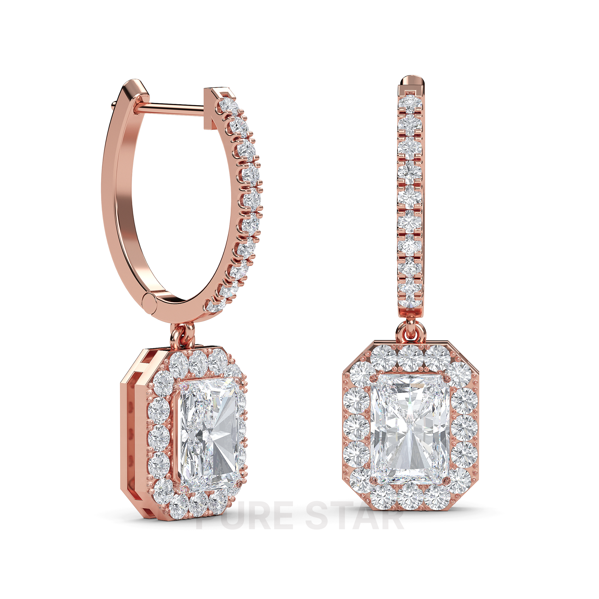 Piper Radiant Lab Grown  Earring 1CT 18K Rose Gold-purestarjewelry