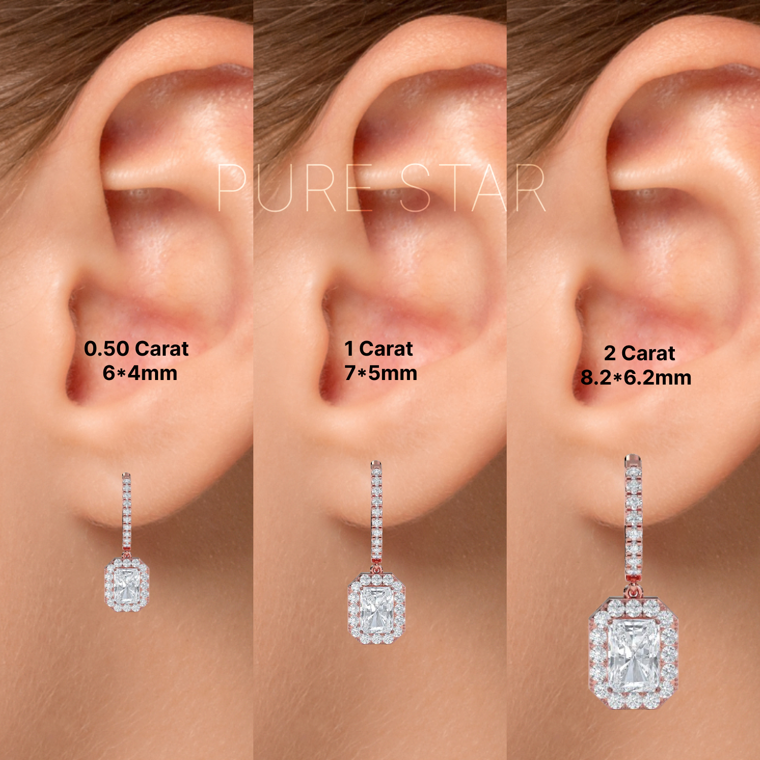 Piper Radiant Lab Grown  Earring 1CT 18K Rose Gold-purestarjewelry