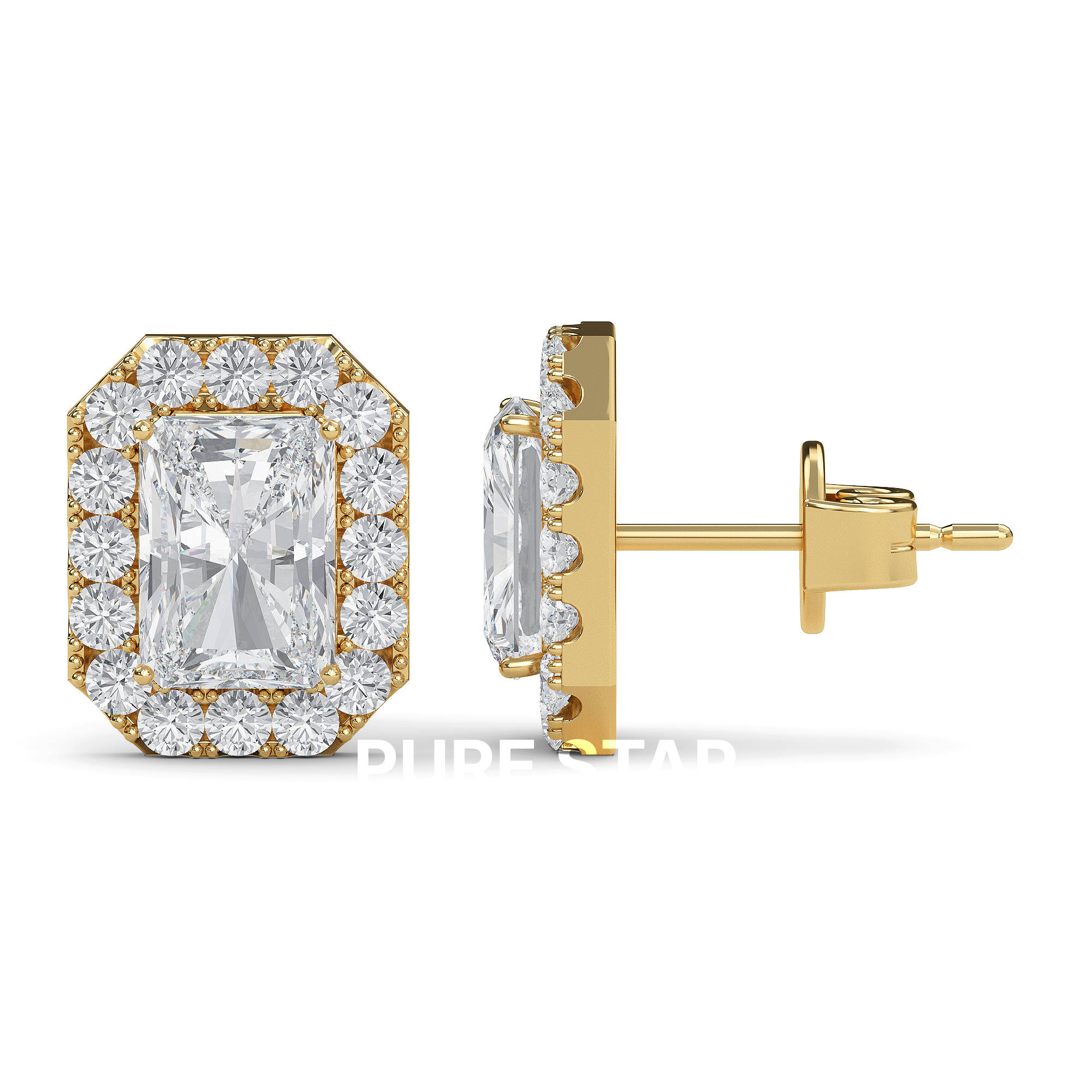 Alba Round Lab Grown  Earring 2CT 10K Yellow Gold-purestarjewelry