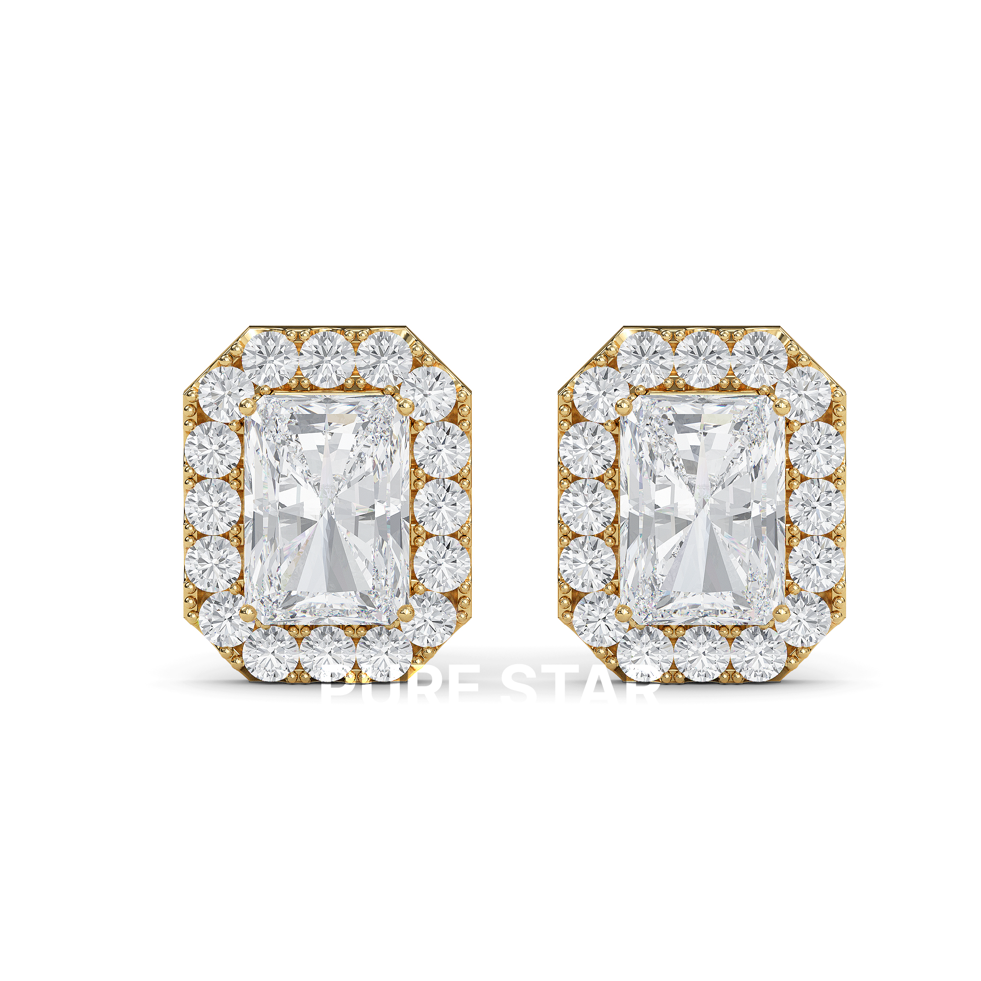 Alba Round Lab Grown  Earring 2CT 10K Yellow Gold-purestarjewelry