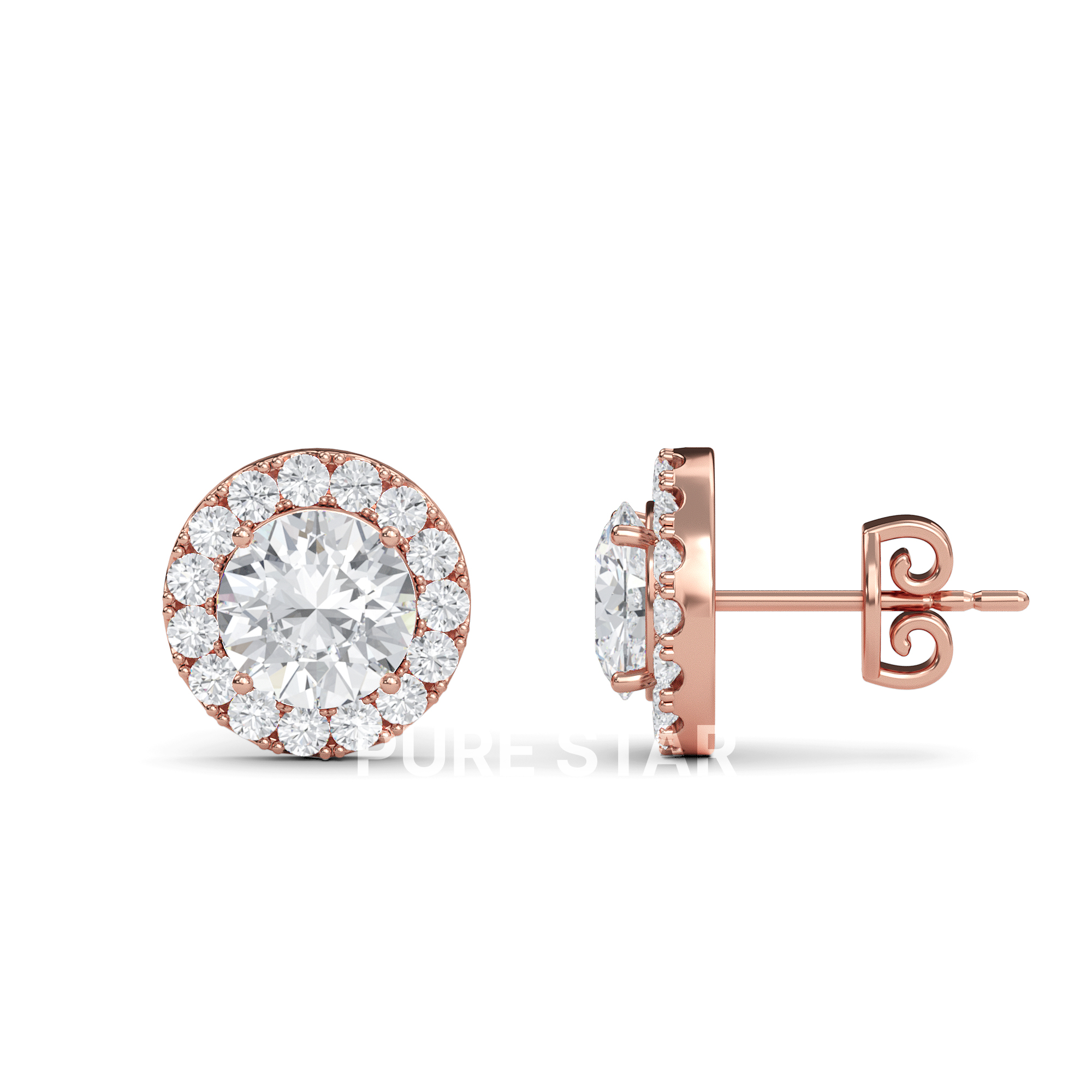 Brielle Round Lab Grown  Earring 2CT 14K Rose Gold-purestarjewelry