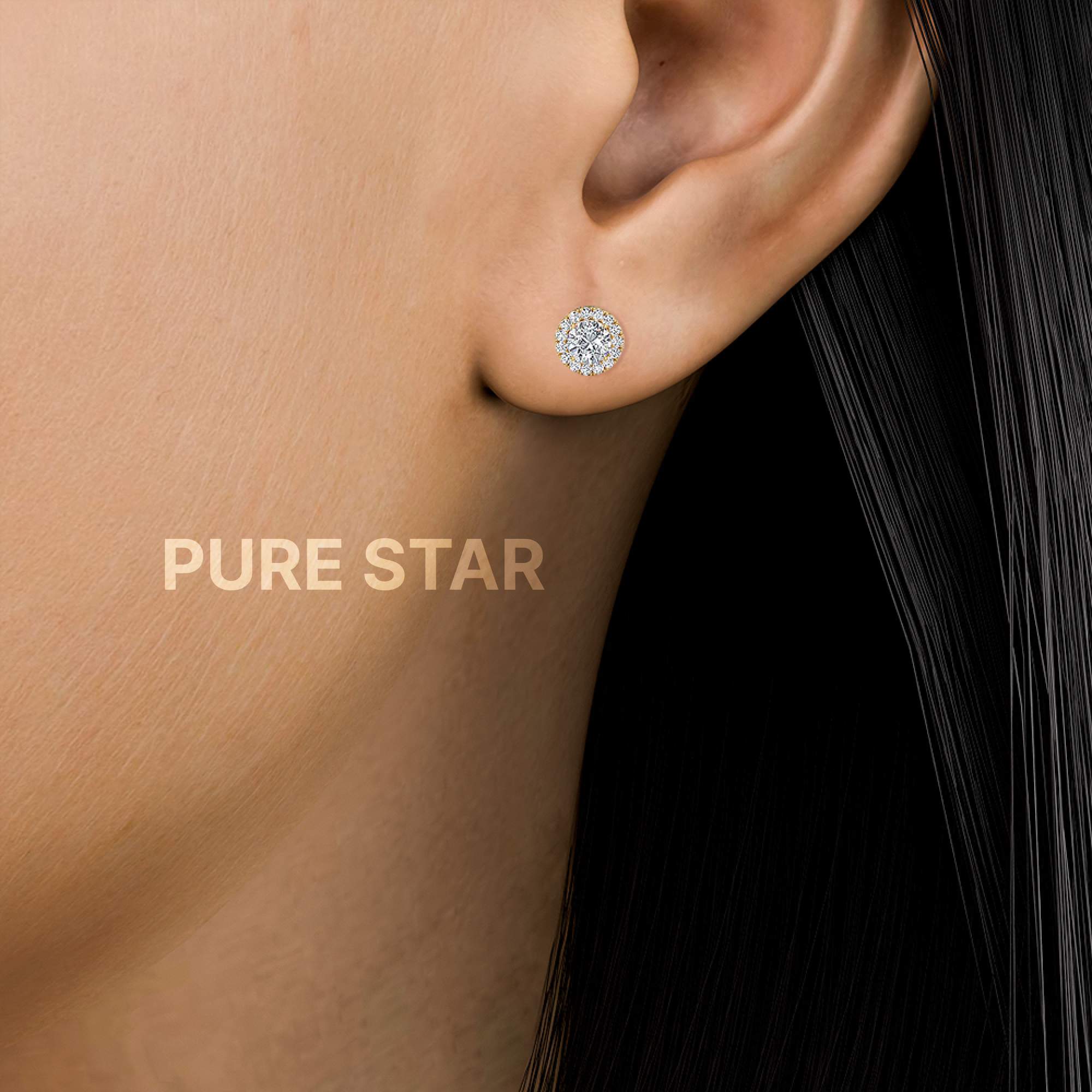 Brielle Round Lab Grown  Earring 1CT 14K Yellow Gold-purestarjewelry