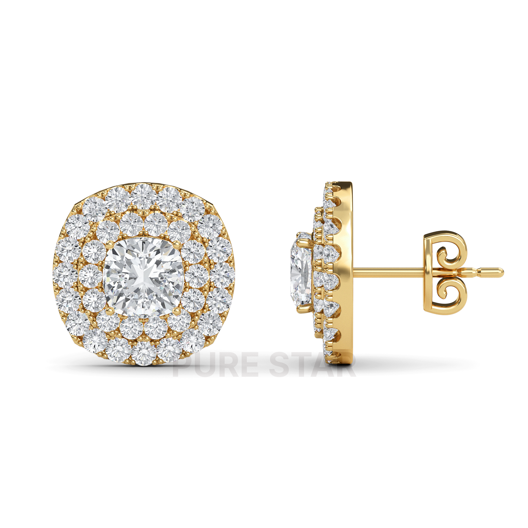 Samara Cushion Lab Grown Earring 2CT 18K Yellow Gold-purestarjewelry
