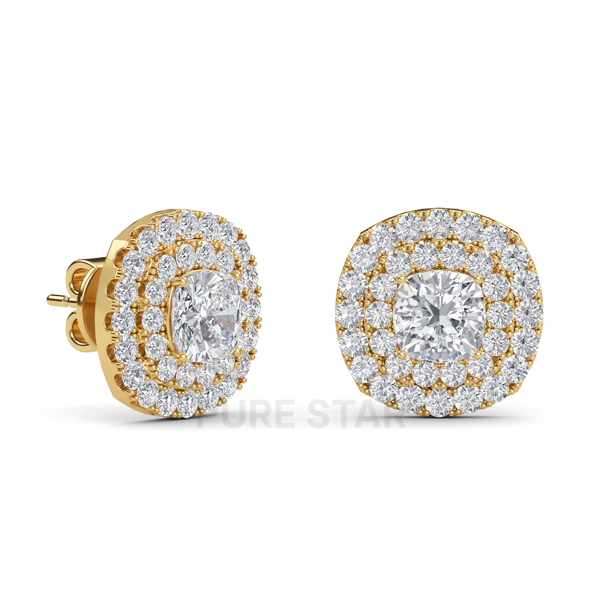 Samara Cushion Lab Grown Earring 2CT 18K Yellow Gold-purestarjewelry