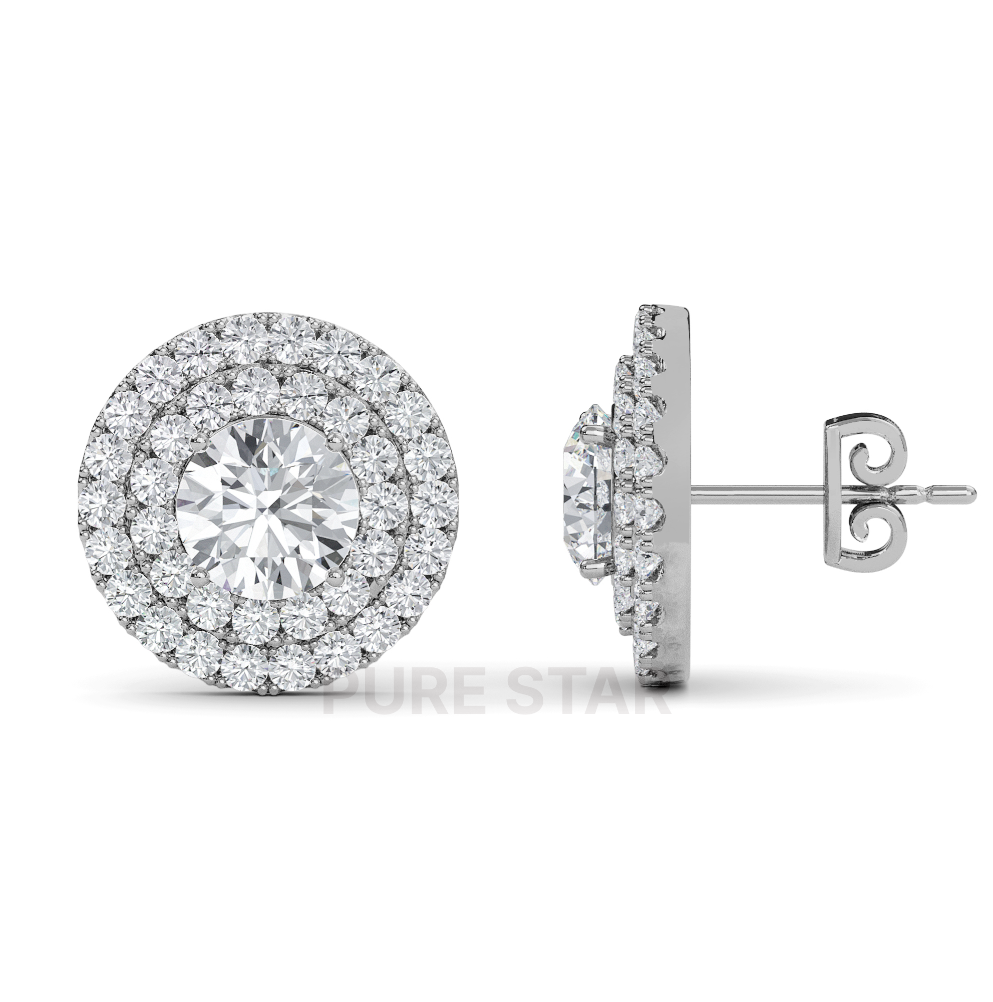 Cameron Round Lab Grown  Earring 2CT 18K White Gold-purestarjewelry