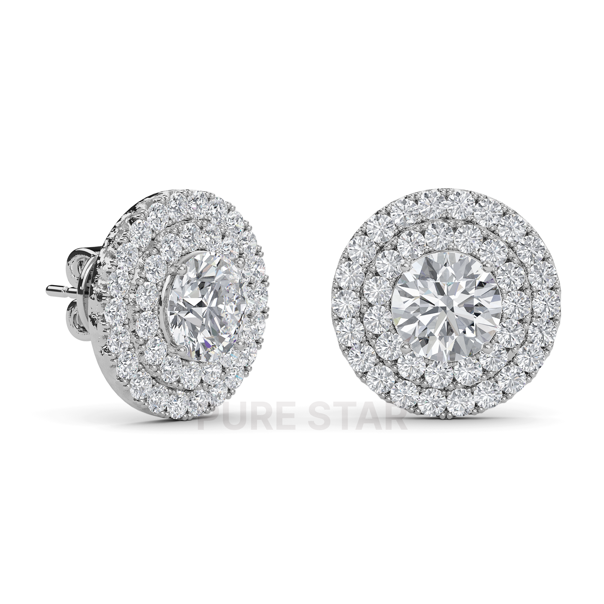 Cameron Round Lab Grown  Earring 2CT 18K White Gold-purestarjewelry