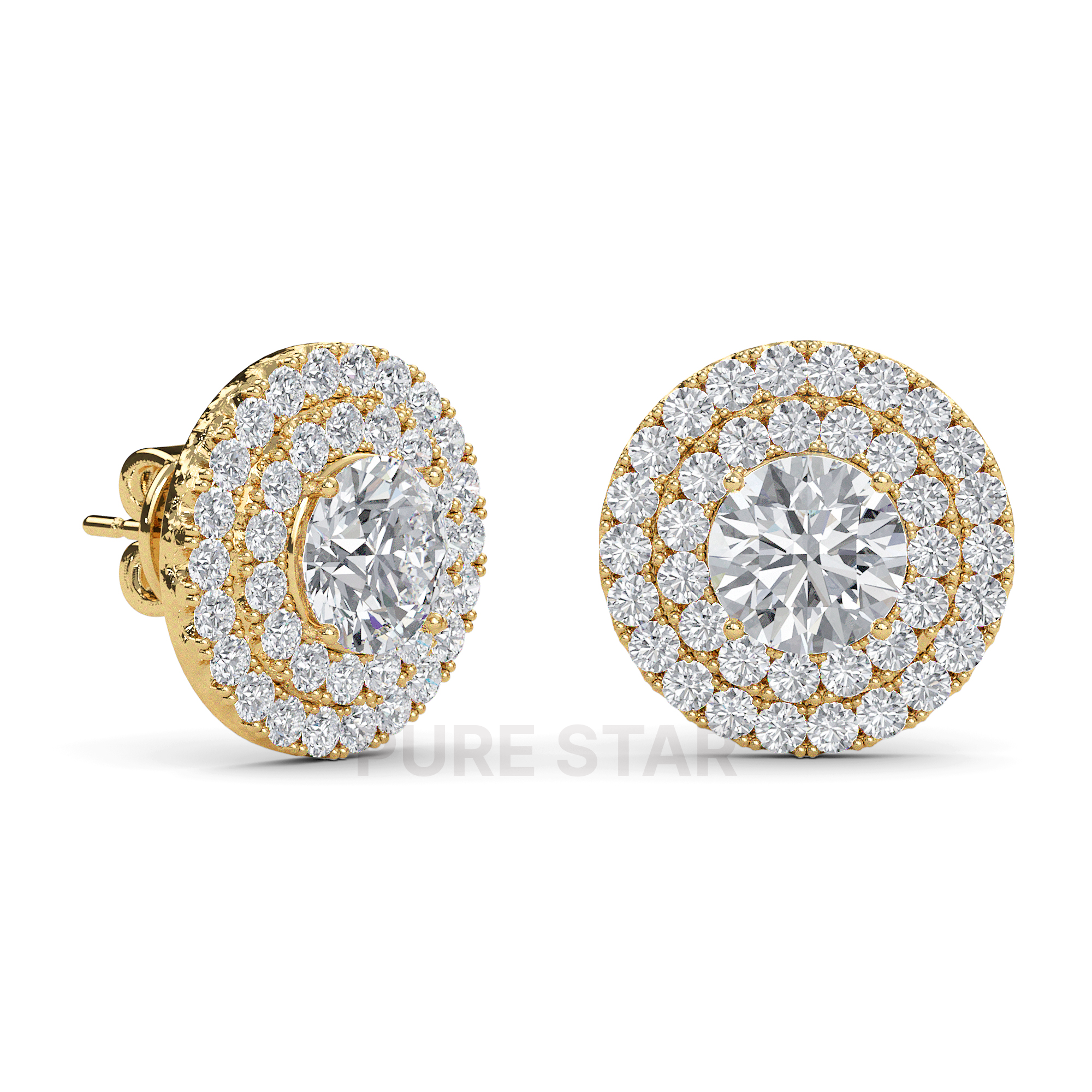 Cameron Round Lab Grown  Earring 2CT 18K Yellow Gold-purestarjewelry