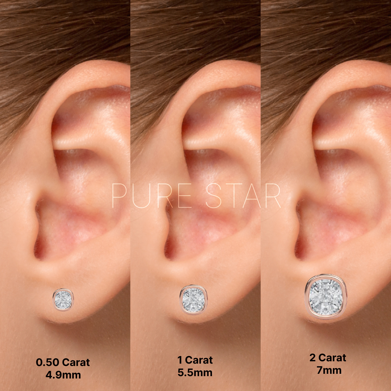 Delphi Cushion Lab Grown  Earring 2CT 10K Rose Gold-purestarjewelry