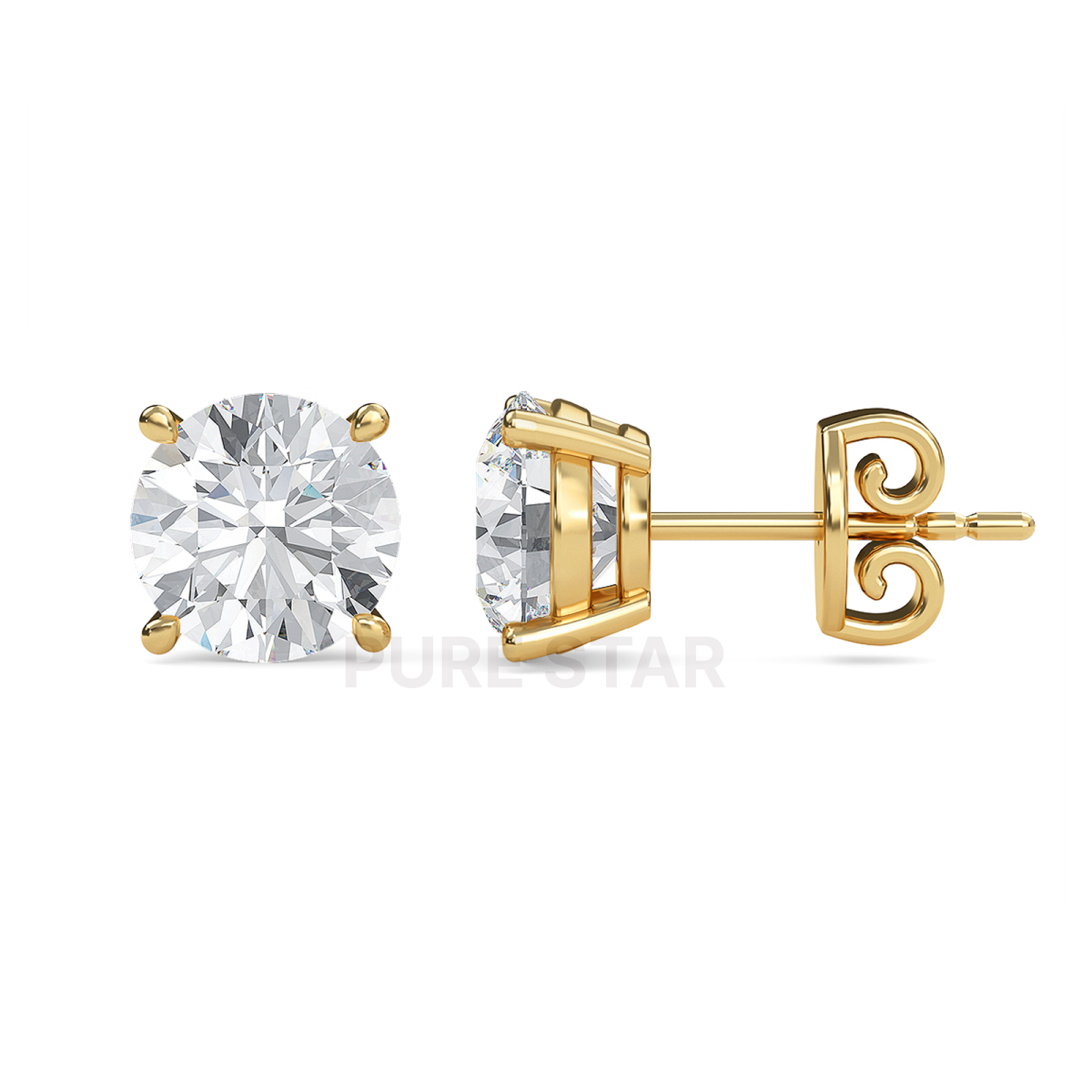 Cecilia Round Lab Grown  Earring 2CT 10K Yellow Gold-purestarjewelry