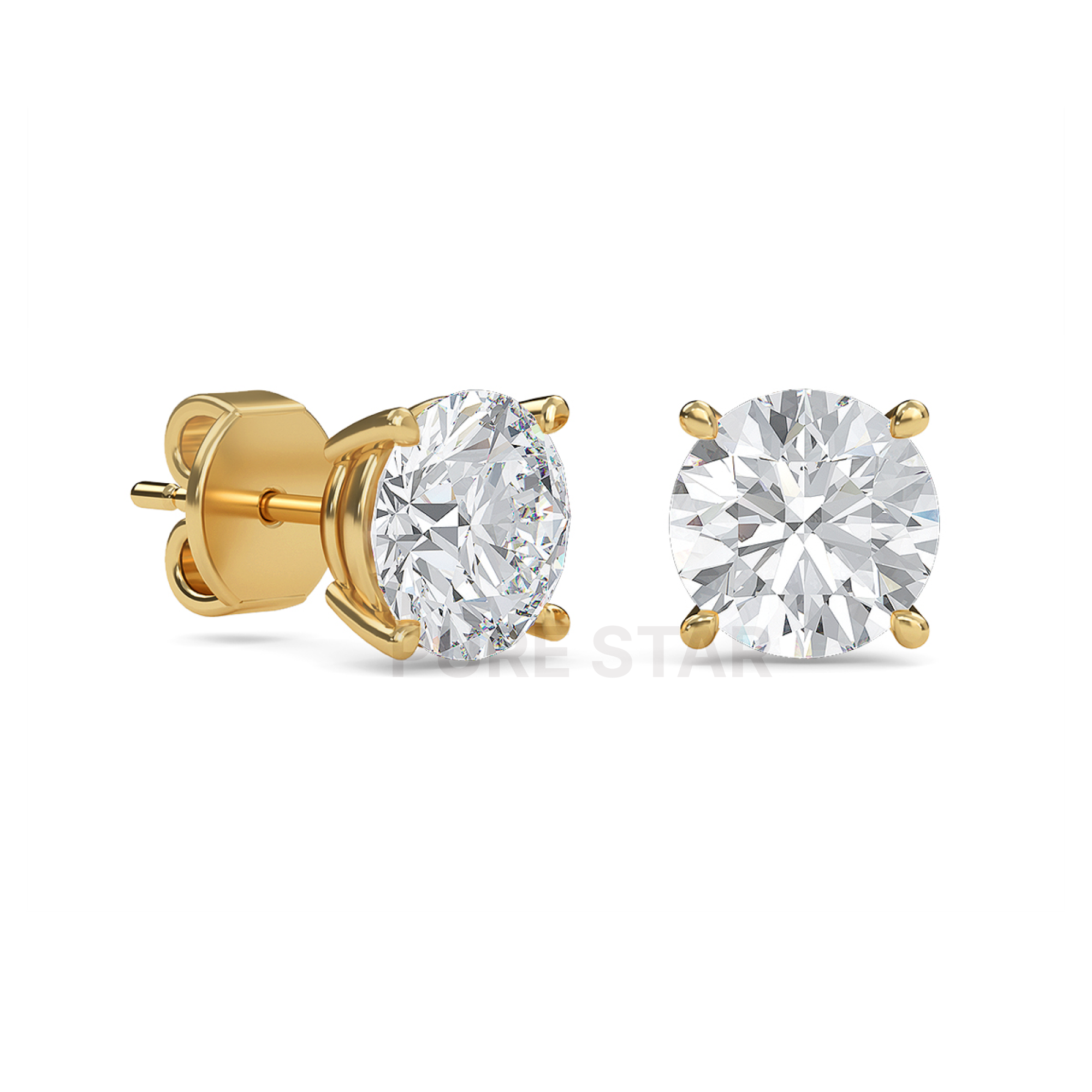 Cecilia Round Lab Grown  Earring 2CT 10K Yellow Gold-purestarjewelry
