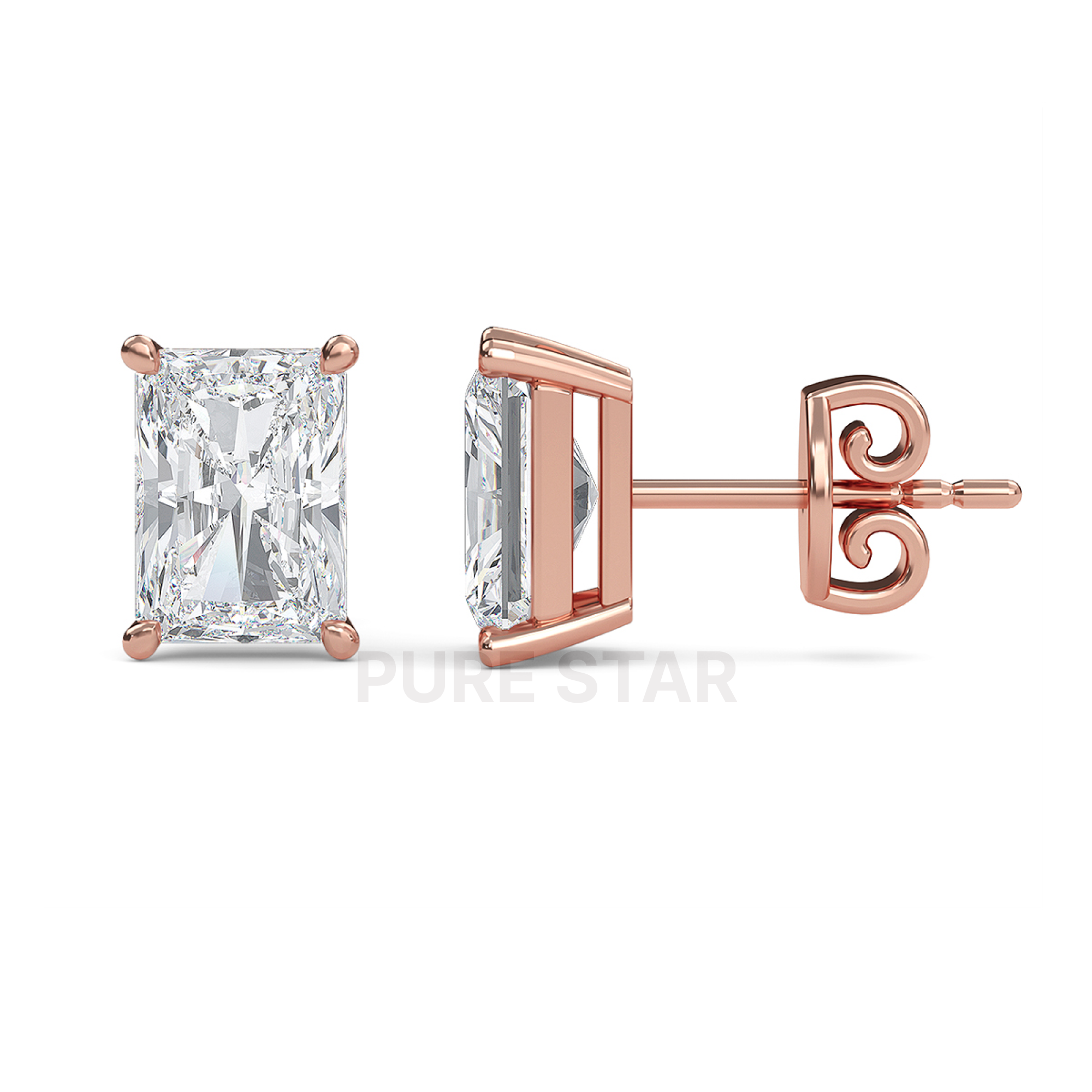 Magnolia Radiant Lab Grown Earring 2CT 14K  Rose Gold-purestarjewelry