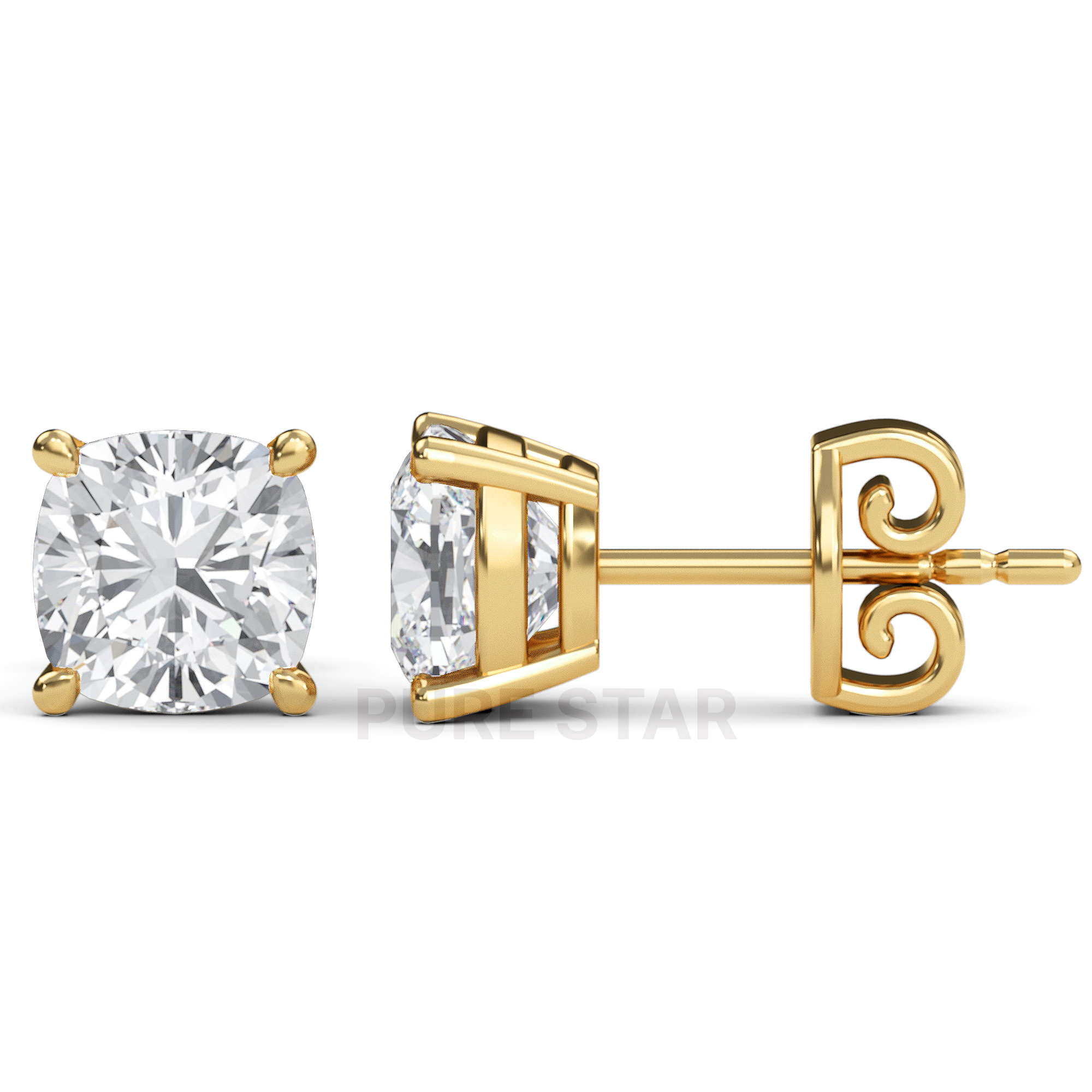 Janice Cushion Lab Grown Earring 2CT 10K Yellow Gold-purestarjewelry
