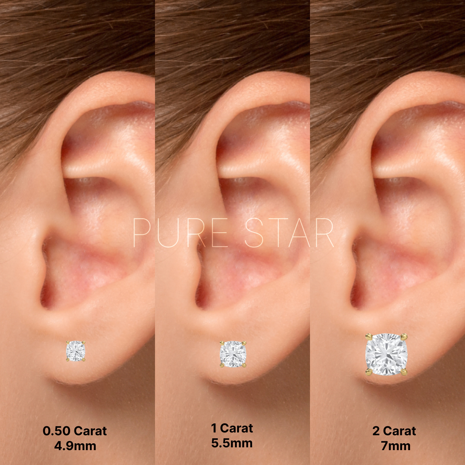 Janice Cushion Lab Grown Earring 2CT 10K Yellow Gold-purestarjewelry