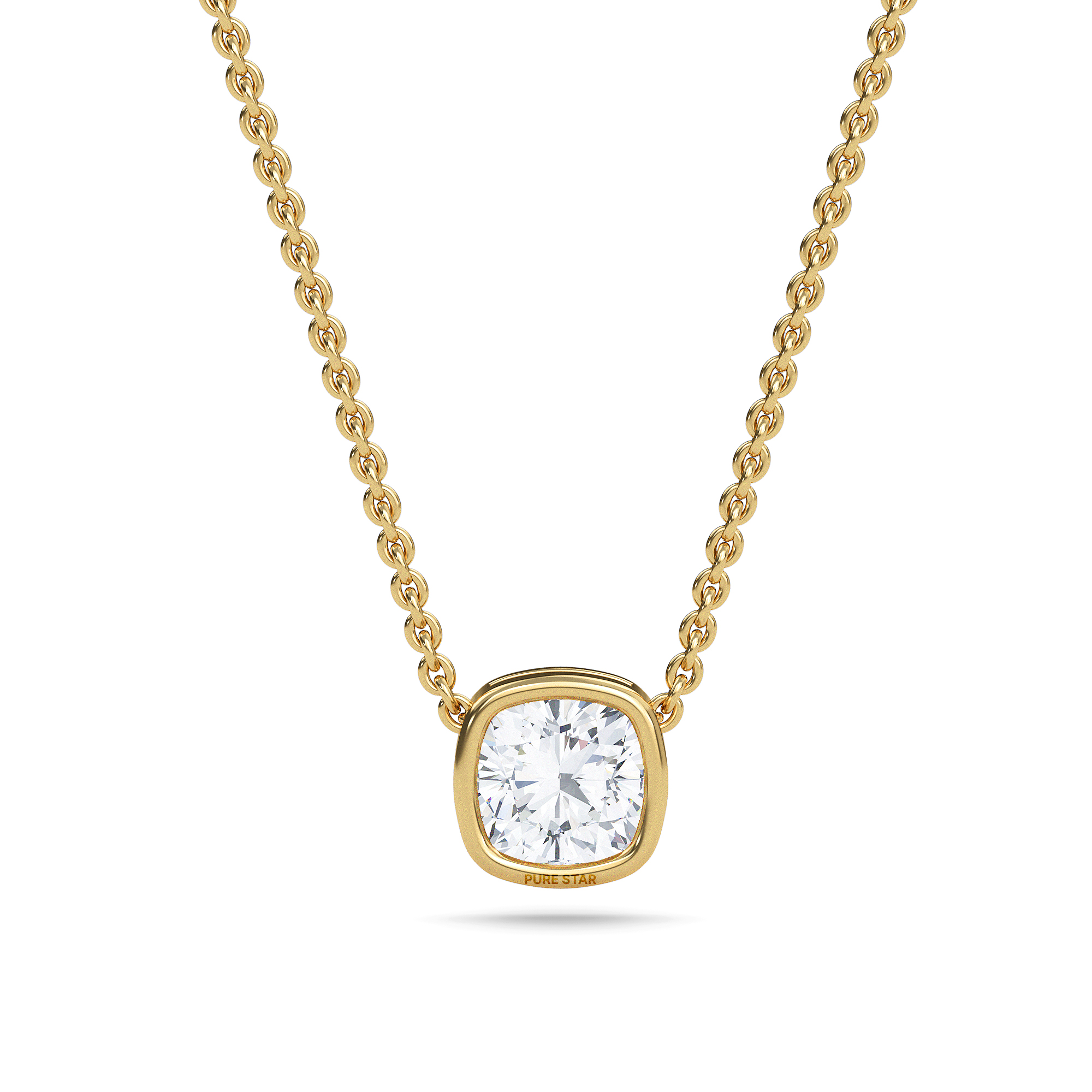 Angela Cushion Lab grown  Pendant 1CT 10K Yellow Gold - 20" Chain-purestarjewelry