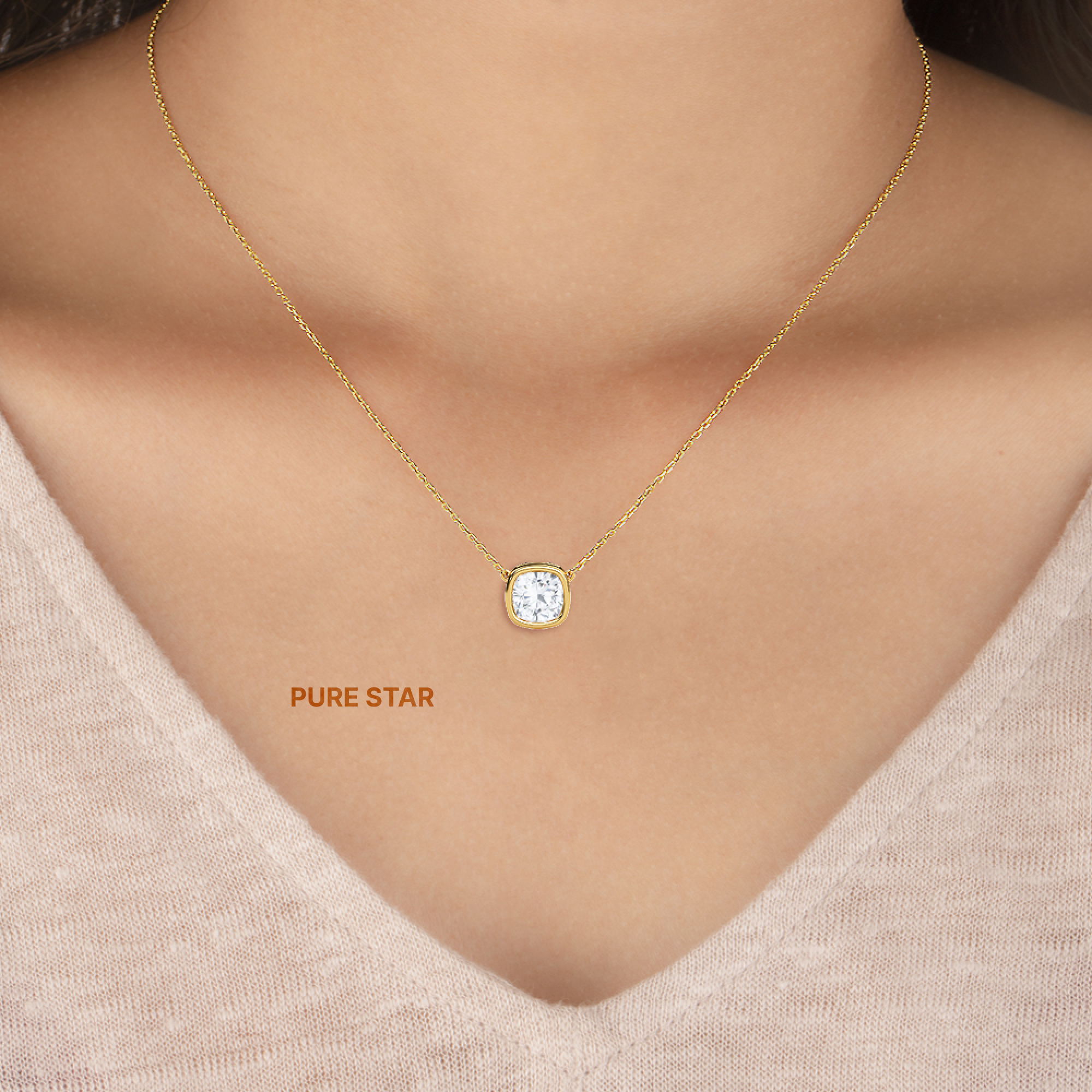 Angela Cushion Lab grown  Pendant 1CT 18K Yellow Gold - 16" Chain-purestarjewelry
