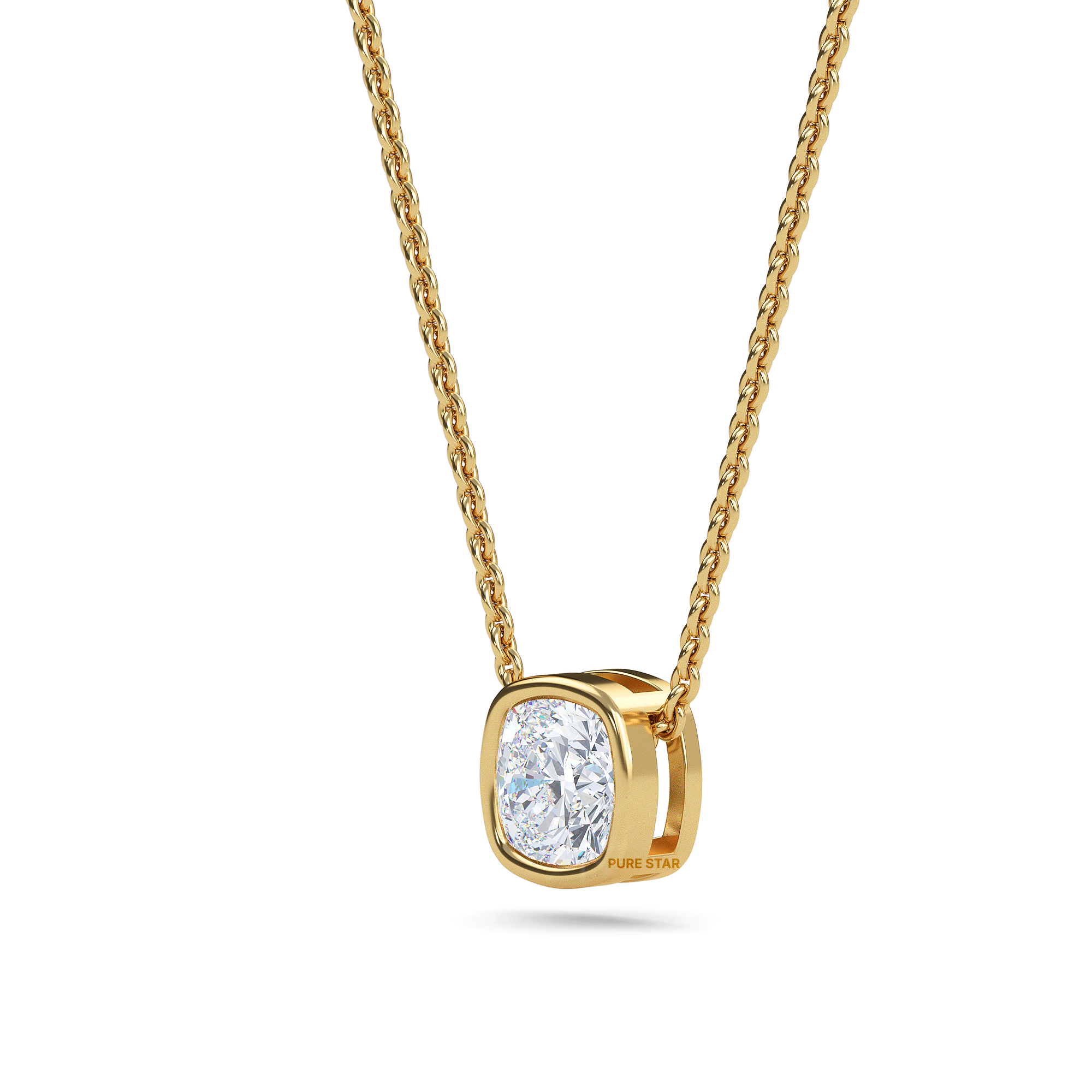 Angela Cushion Lab grown  Pendant 1CT 18K Yellow Gold - 16" Chain-purestarjewelry