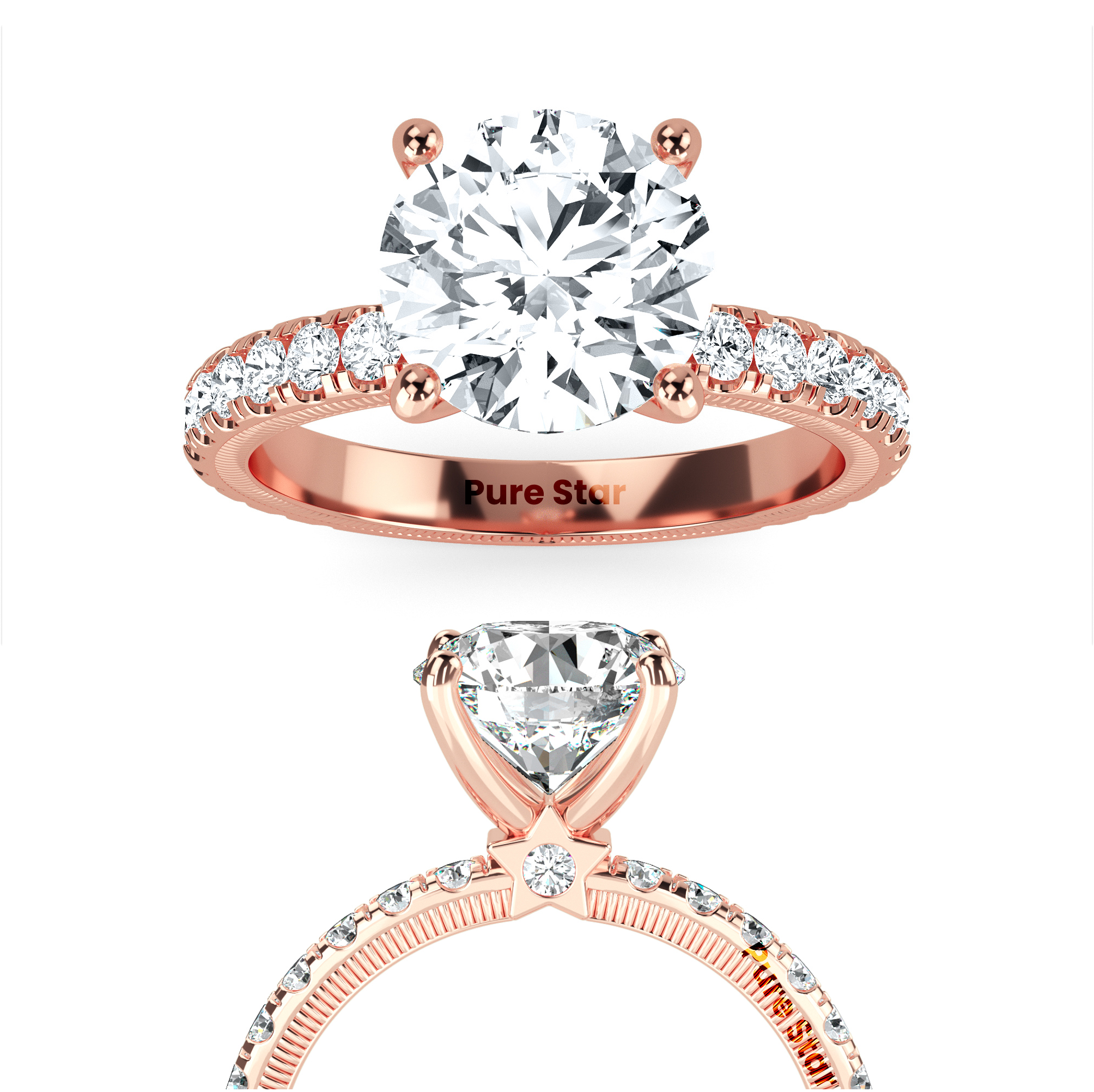 Inaya Round Lab Grown  Ring 1CT 14K Rose Gold-purestarjewelry