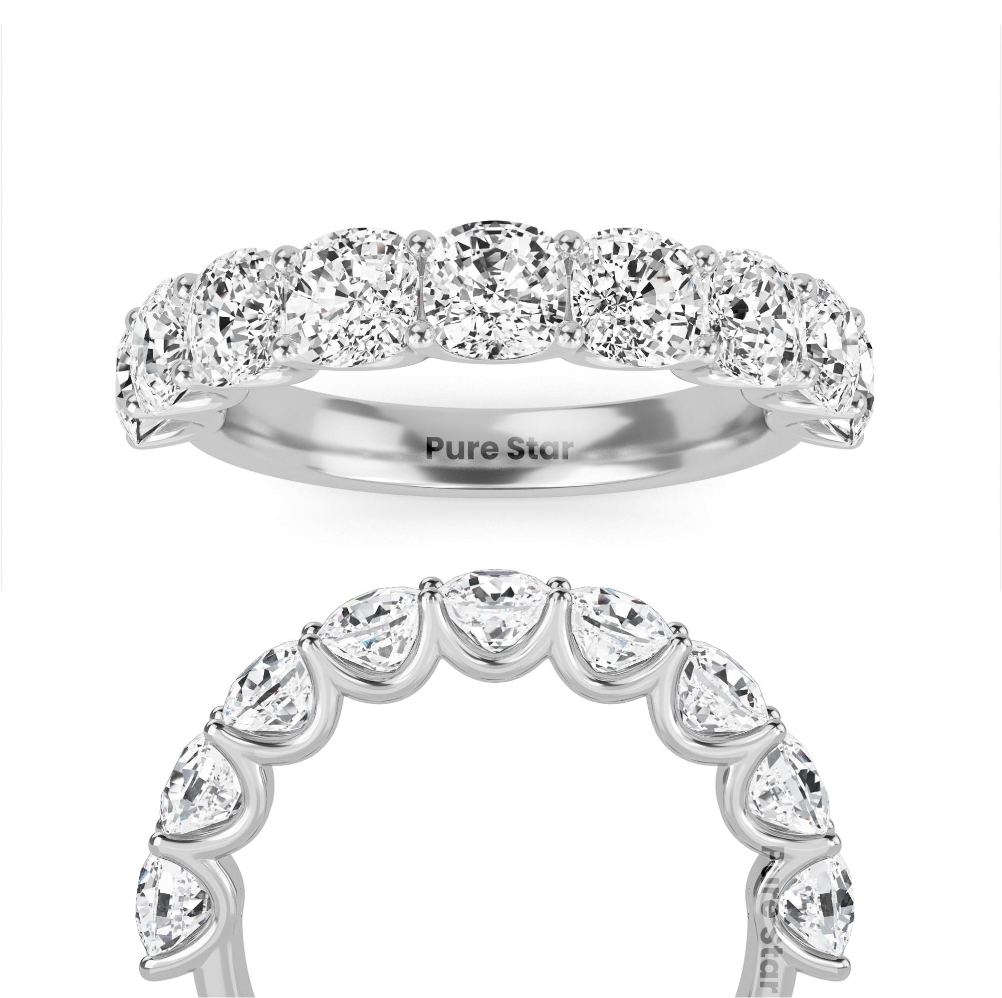 Noor Cushion Lab Grown  Eternity Band 4.10mm 18K White Gold-purestarjewelry