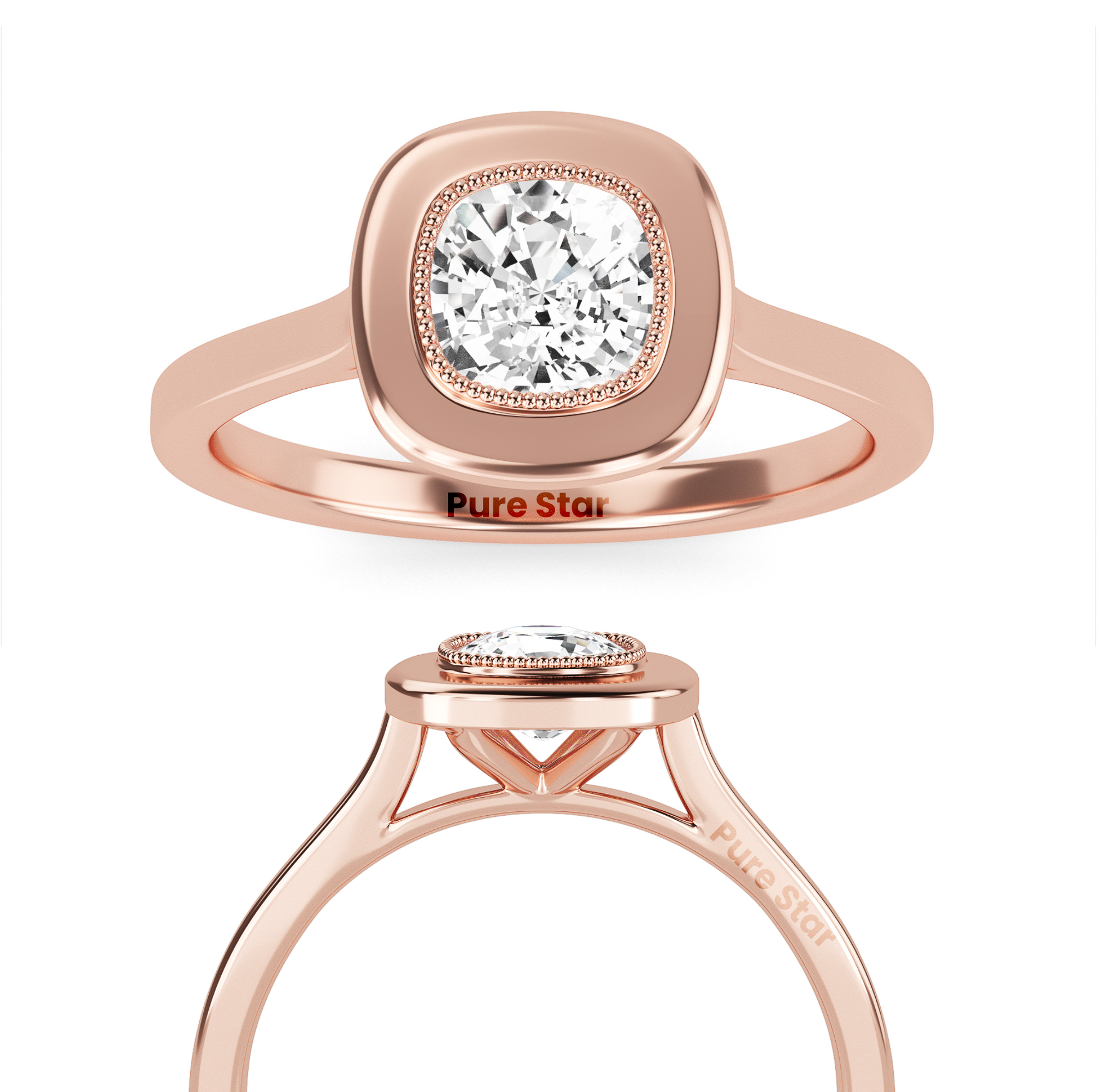 Cassidy Cushion Lab Grown  Ring 2CT 10K Rose Gold-purestarjewelry