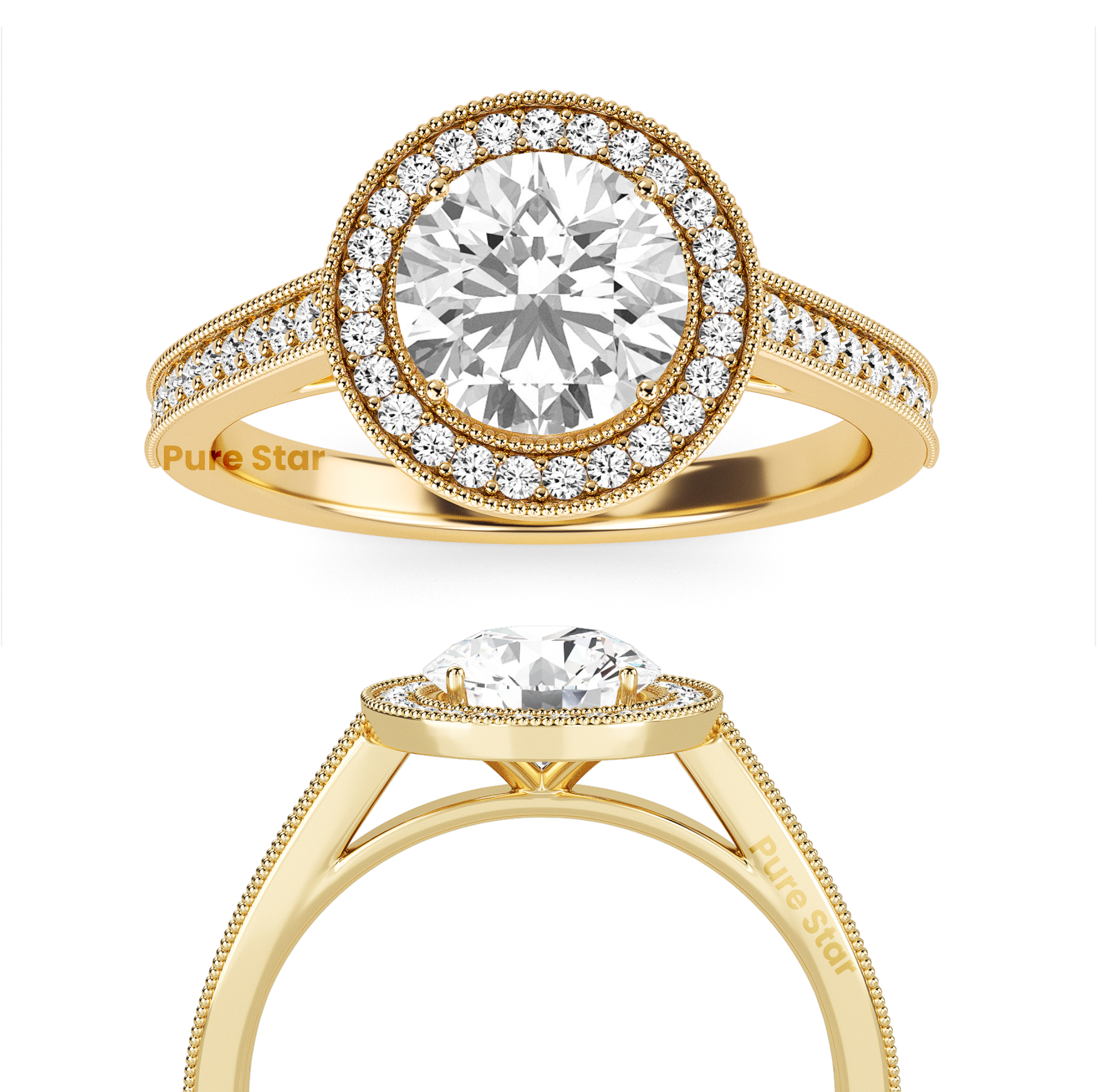 Reese Round Lab Grown  Ring 2CT 14K Yellow Gold-purestarjewelry