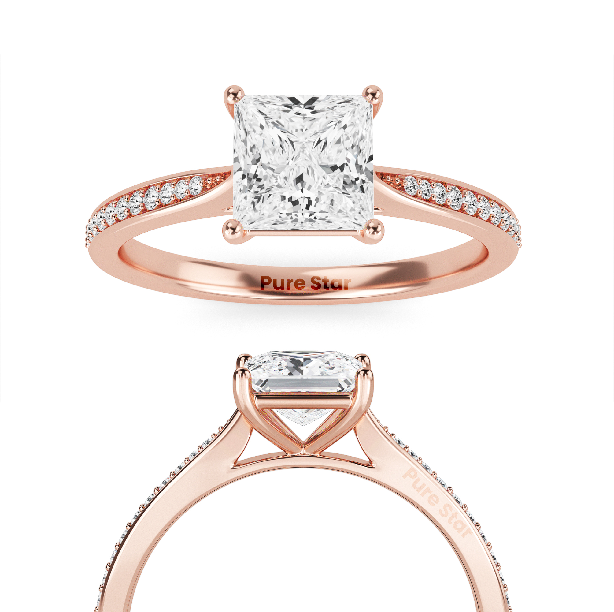 Samantha Princess Lab Grown  Ring 2CT 18K Rose Gold-purestarjewelry