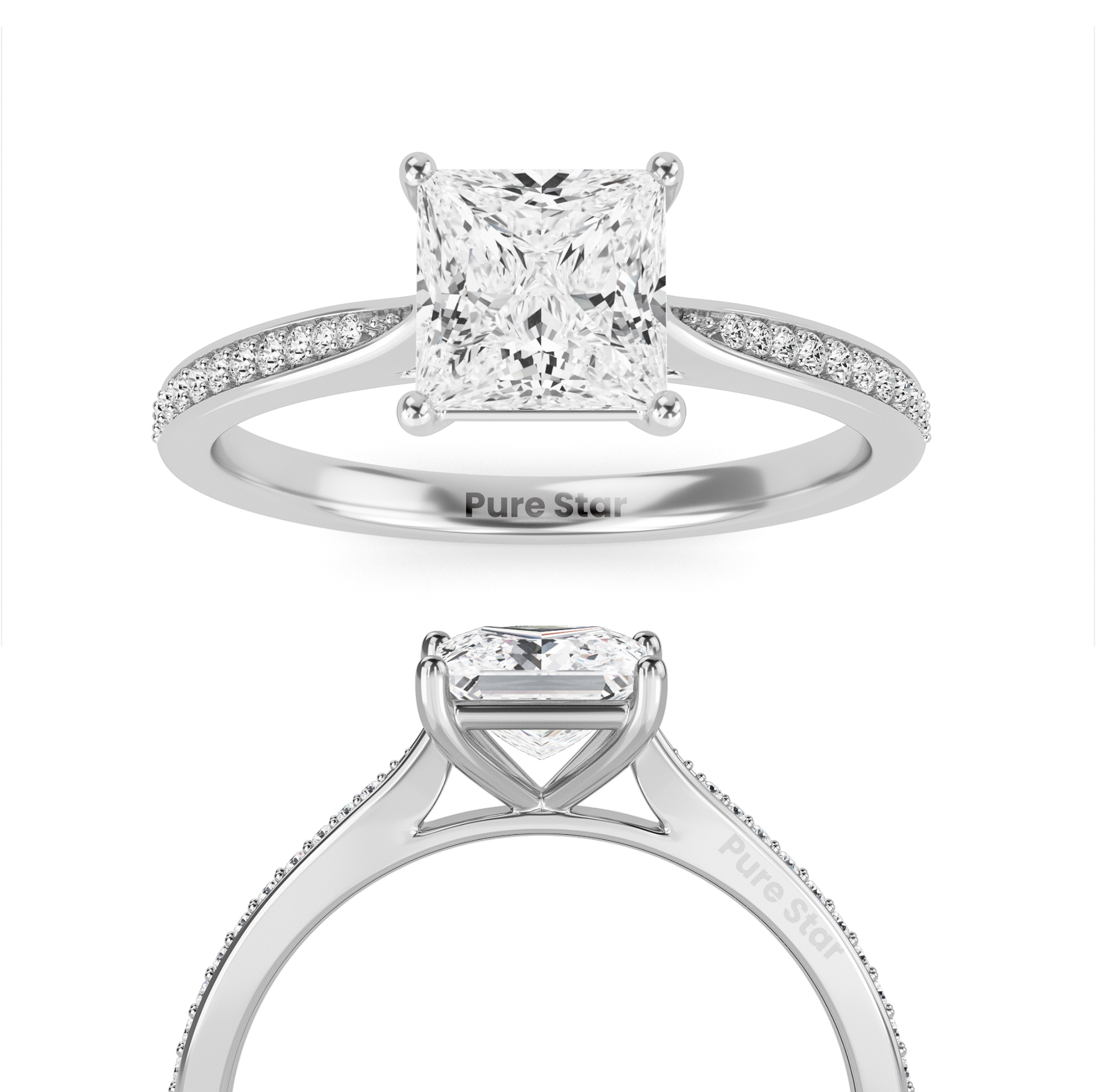 Samantha Princess Lab Grown  Ring 2CT 14K White Gold-purestarjewelry