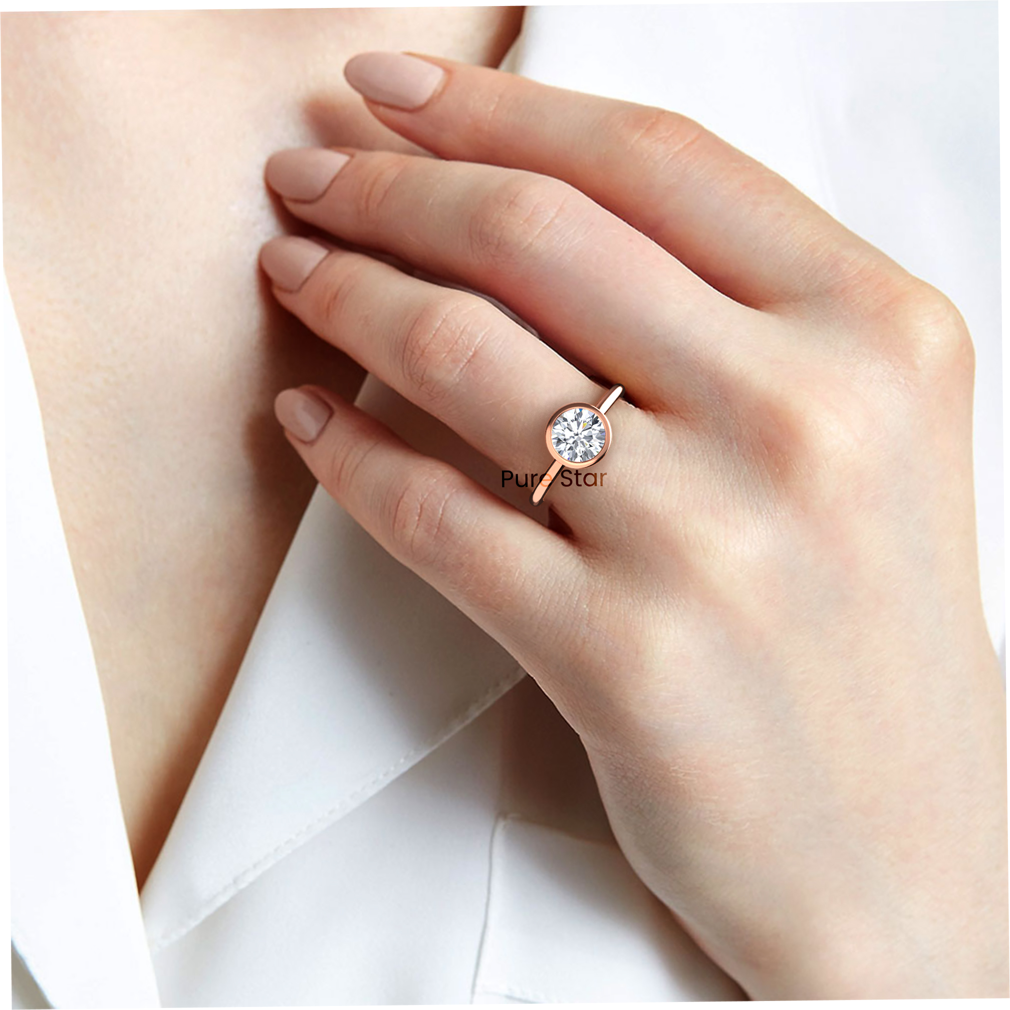 Shiloh Round Lab Grown Ring 2CT 10K Rose Gold-purestarjewelry