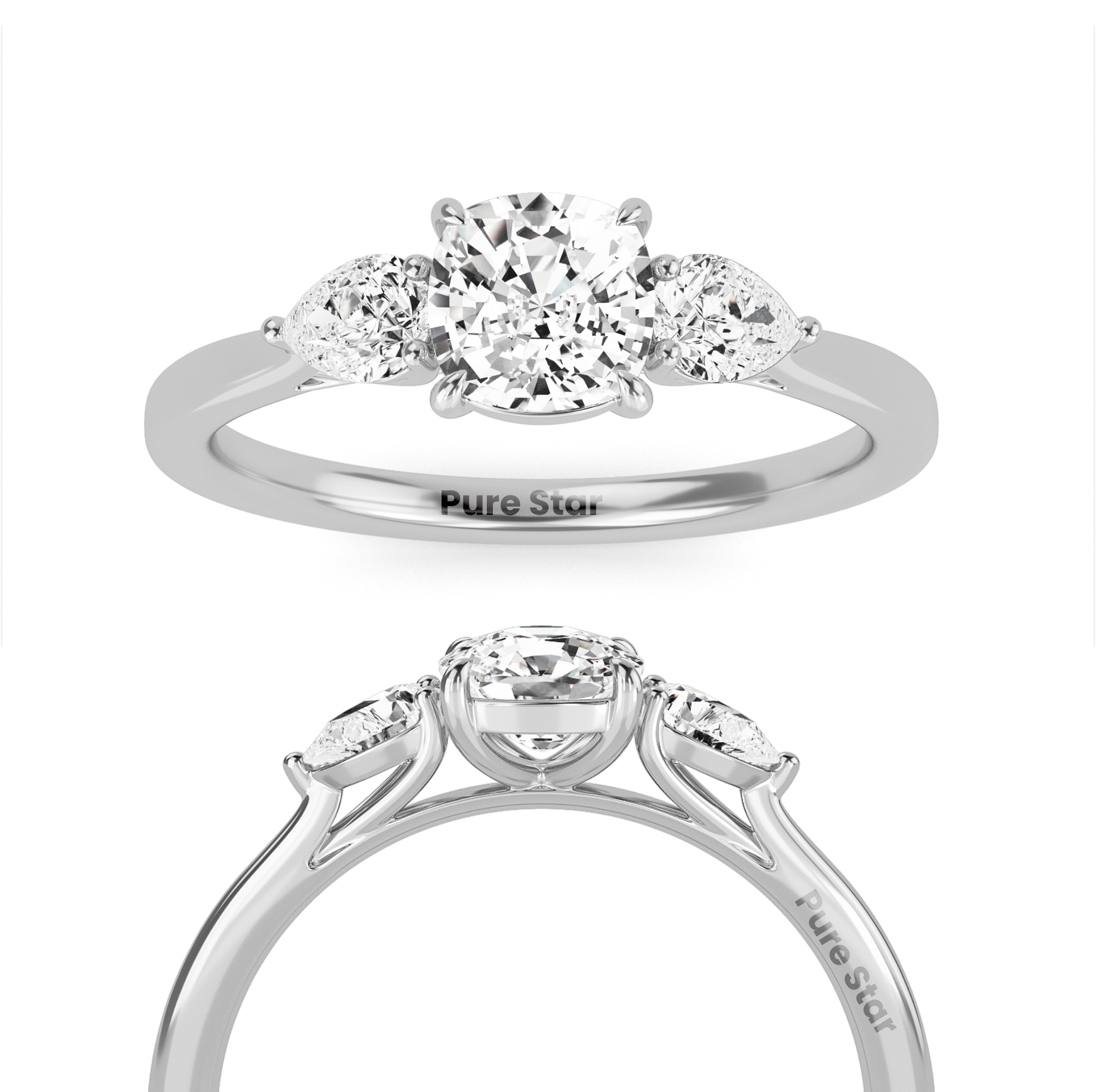 Jasmine Cushion Lab Grown Ring 1CT 14K White Gold-purestarjewelry