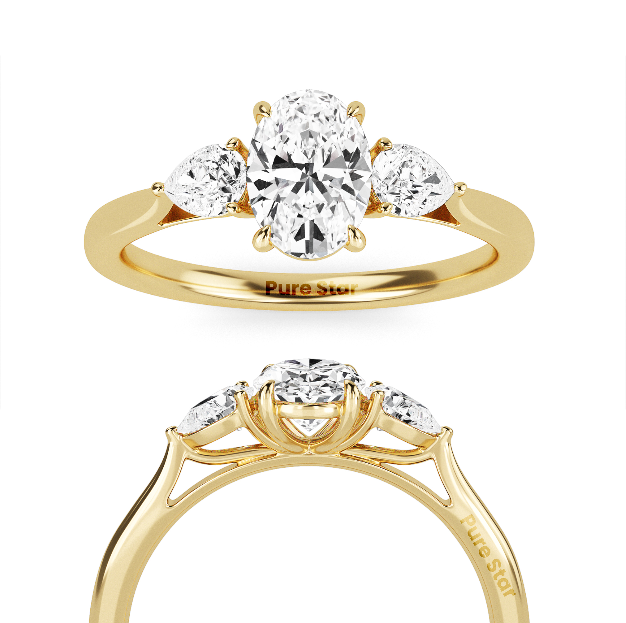 Blake Oval Lab Grown  Ring 2CT 10K Yellow Gold-purestarjewelry
